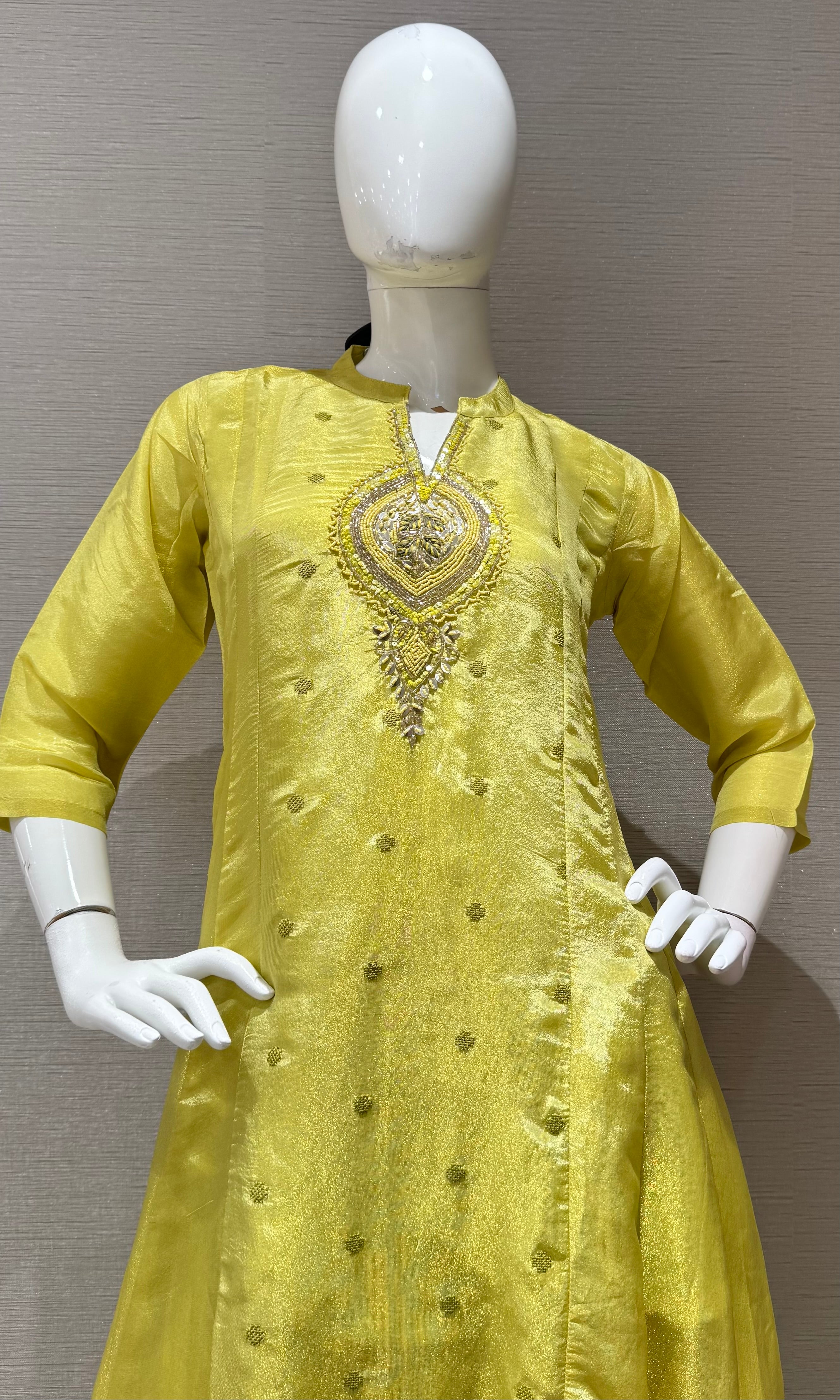 Yellow Silk Blend Ethnic a line Kurta set