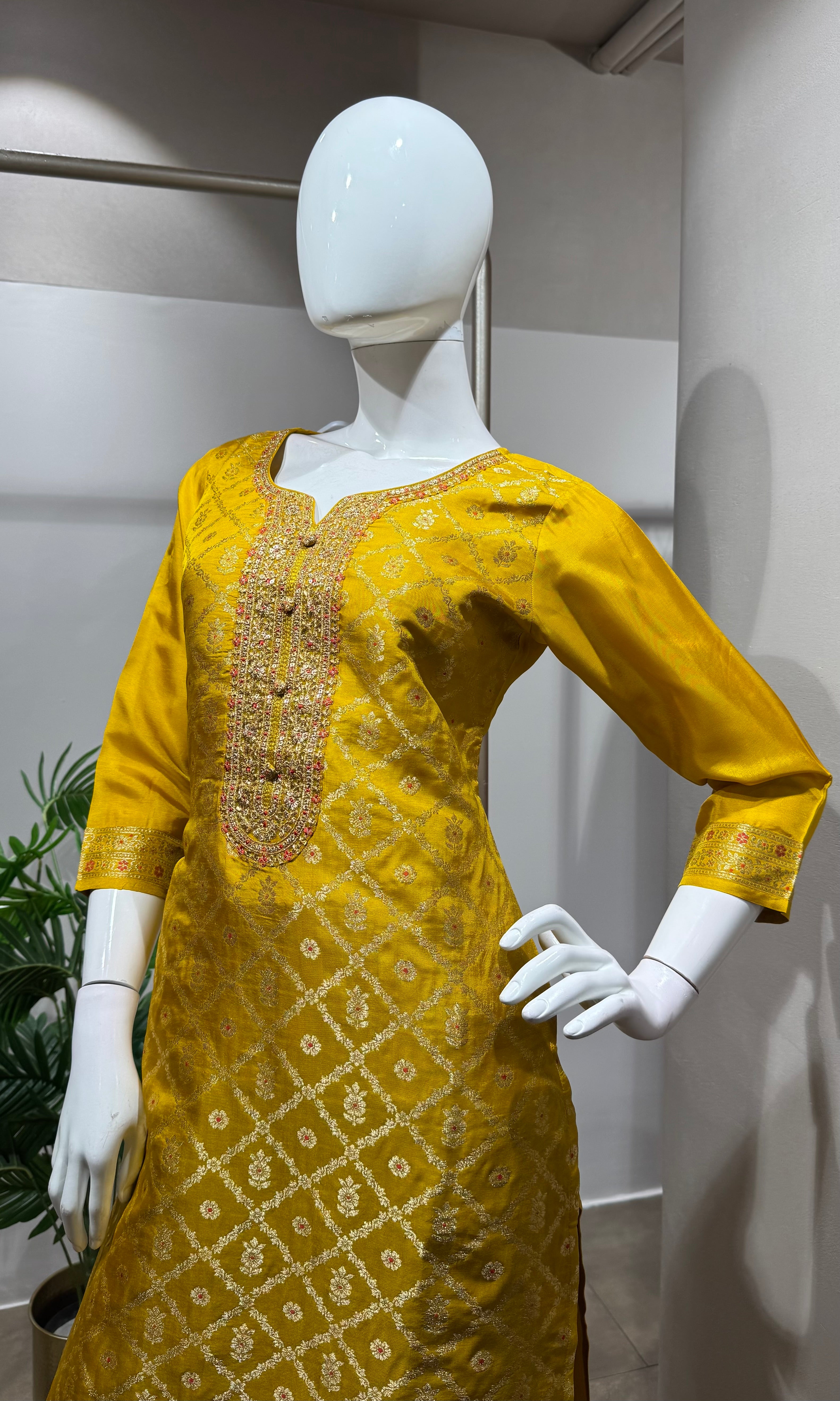 Yellow banarasi Silk KURTA set