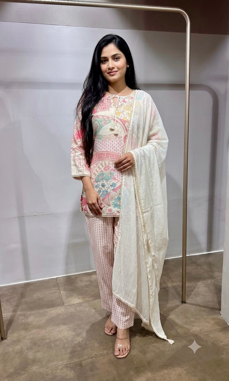 PINK Pastel Floral Printed Farsi salwar