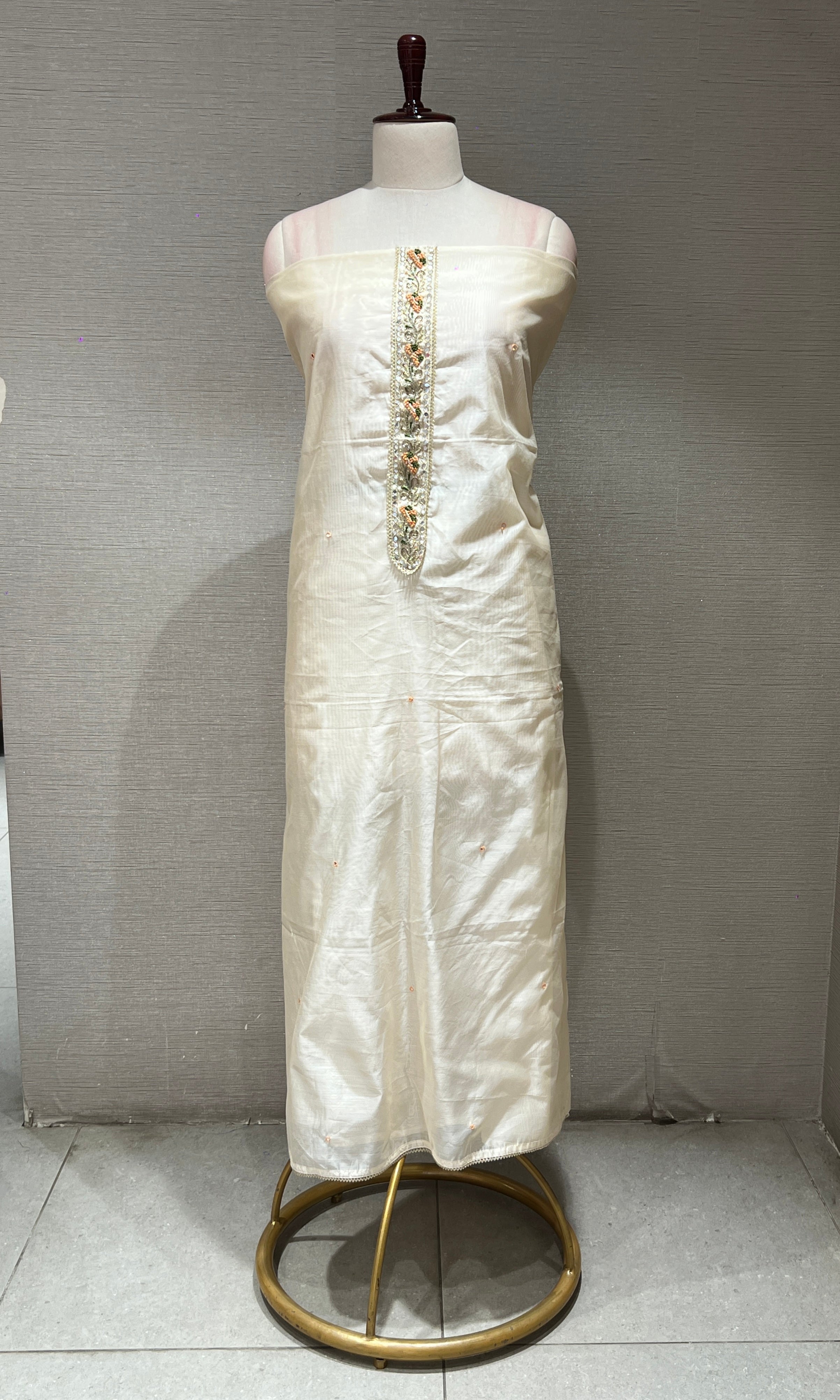 OFF WHITE dress material WITH FLORAL DUPATTA