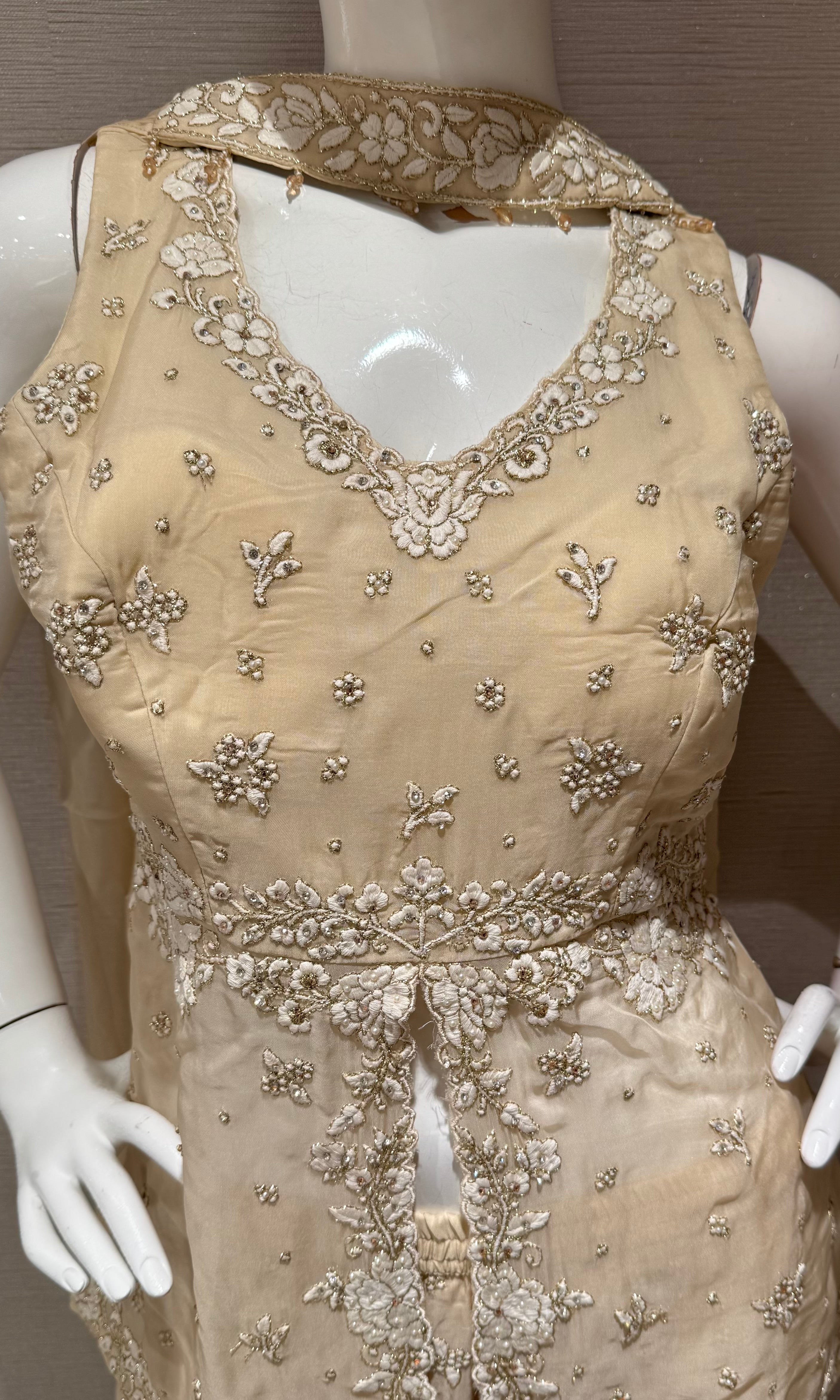 Cream Embellished Palazzo Set with Dupatta