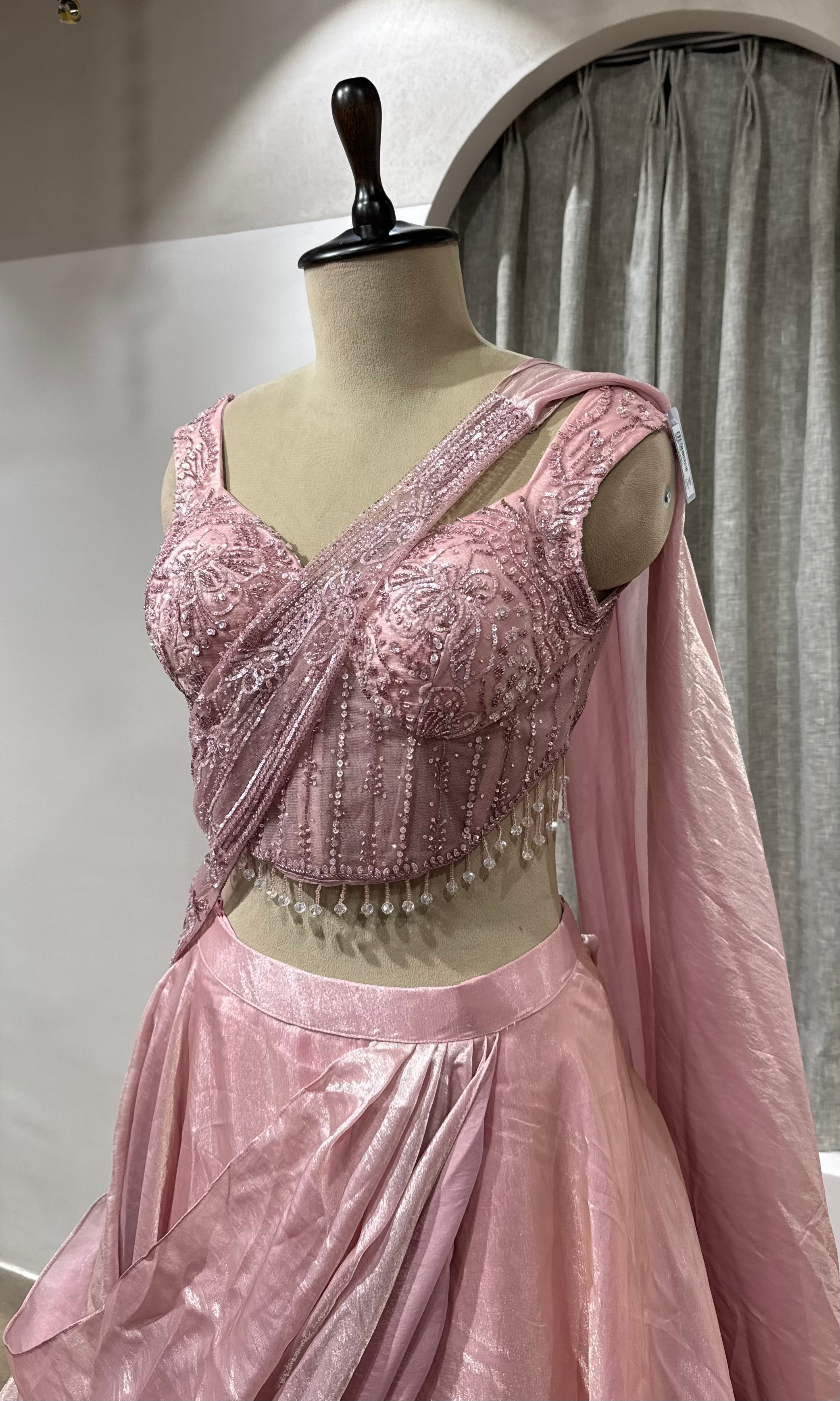 PEACH Pink LEHENGA WITH CORSET BLOUSE