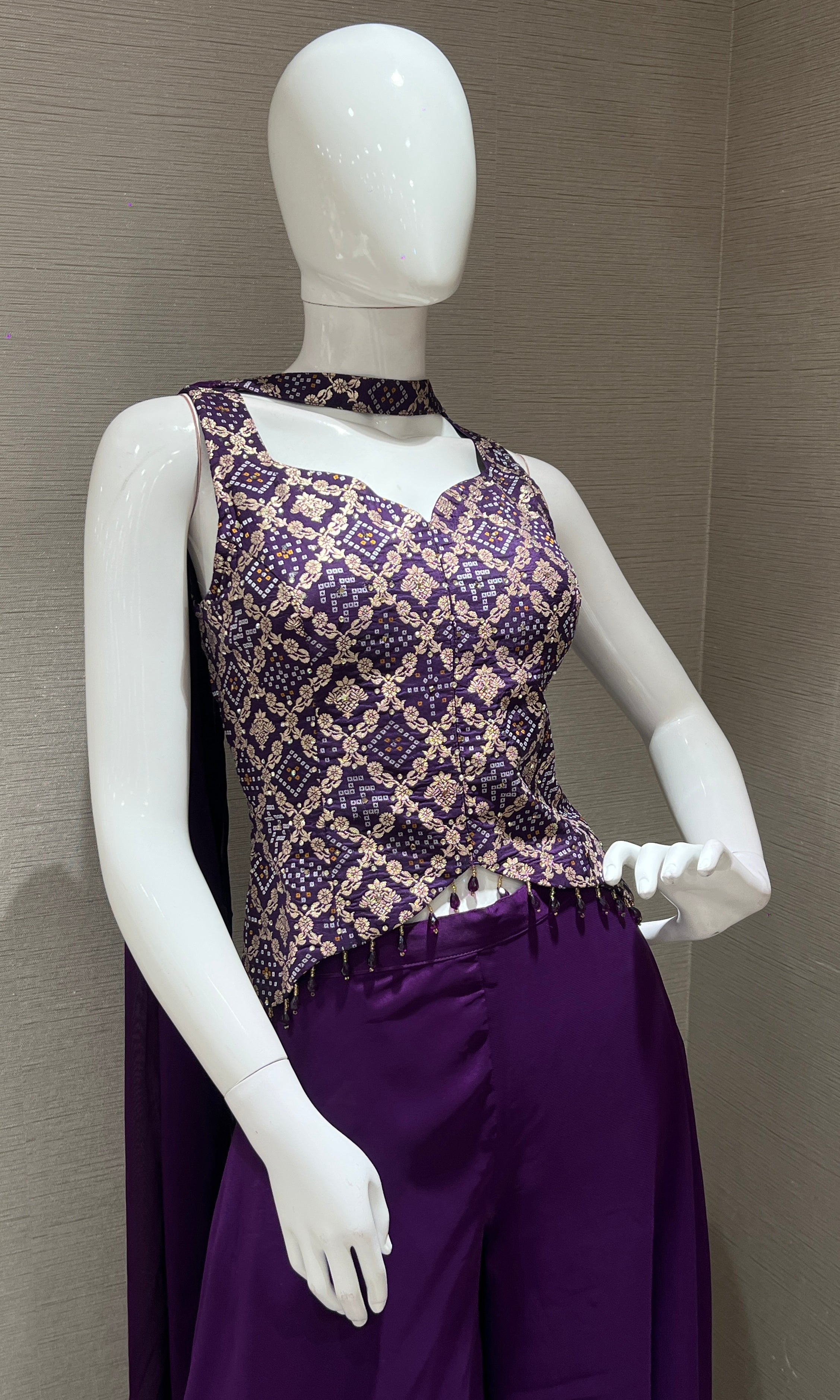 Purple Embellished Peplum WITH Palazzo set