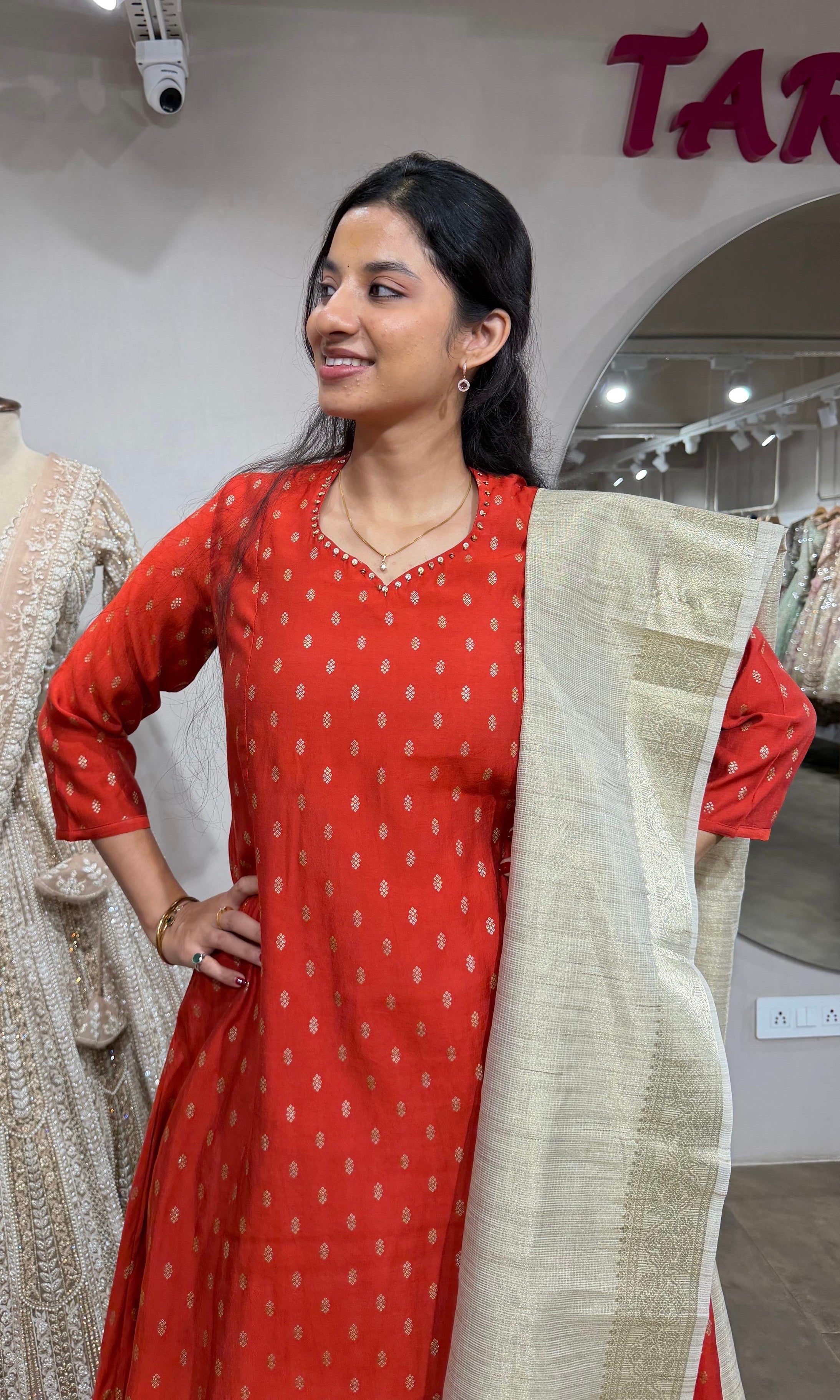 RUST Bandhani Printed Straight Kurta Set