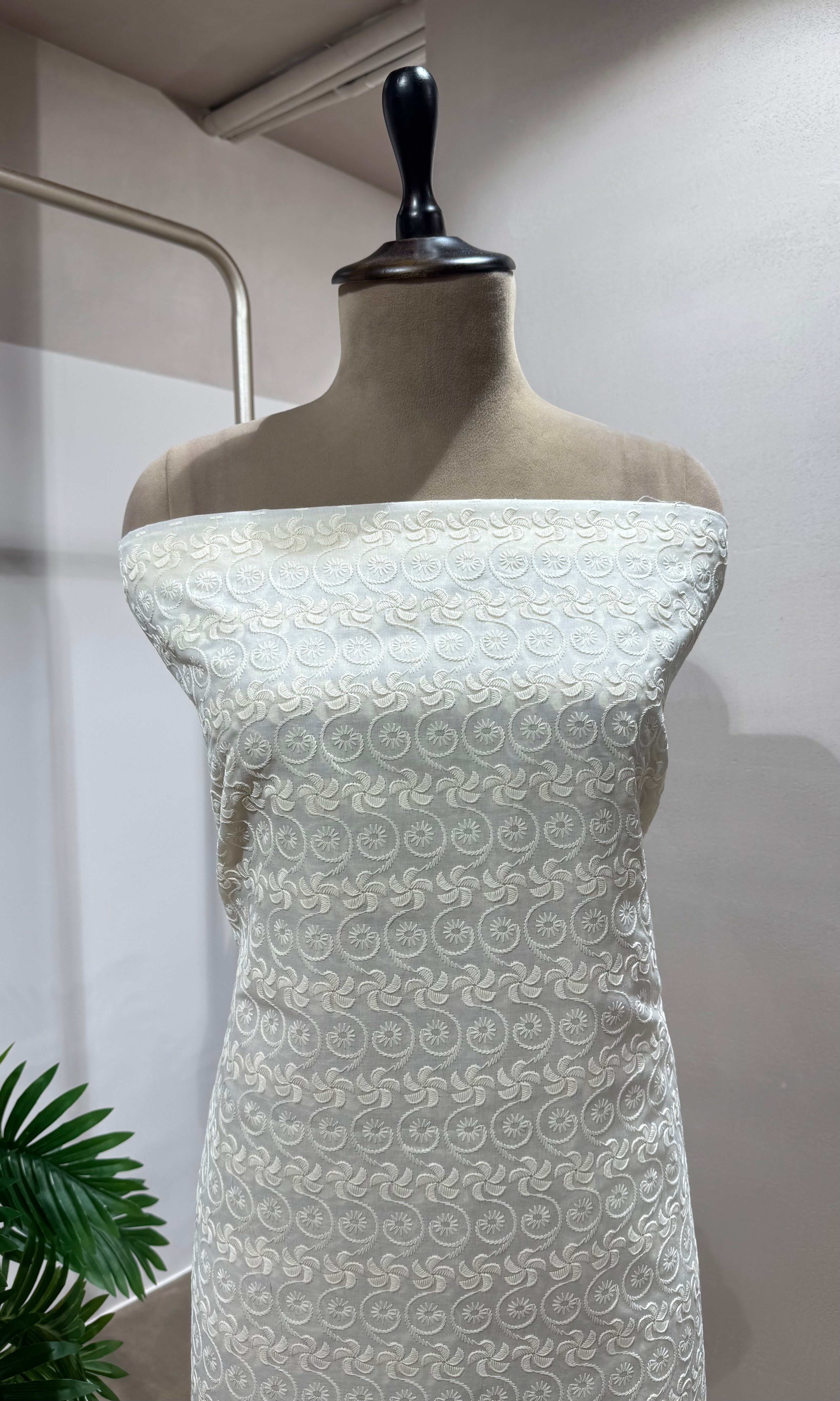 CREAM CHIKANKARI DRESS MATERIAL
