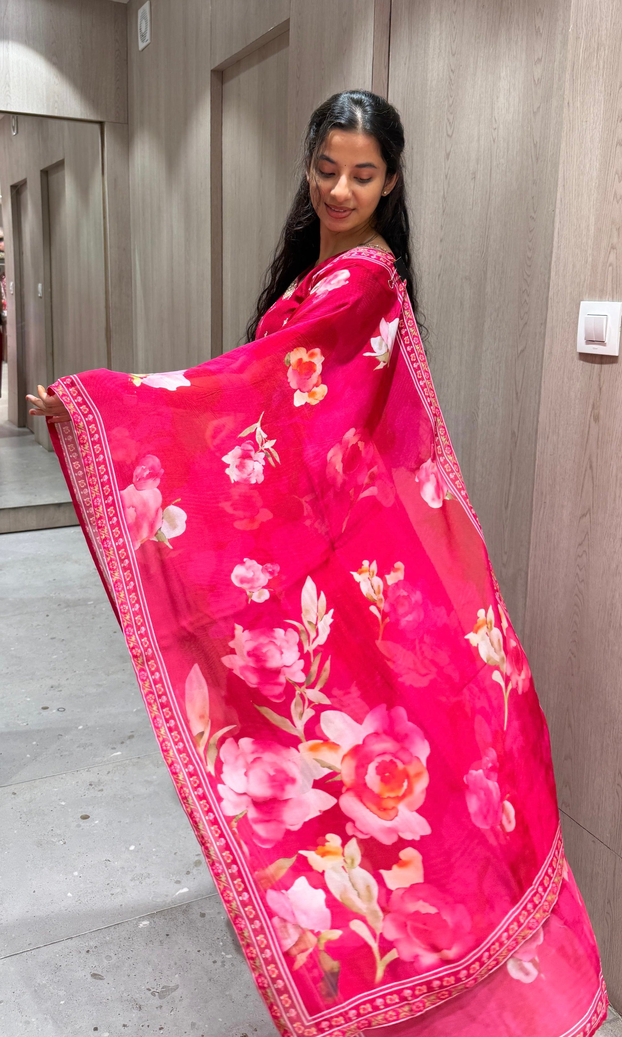 Pink Kurta Set WITH FLORAL DUPATTA