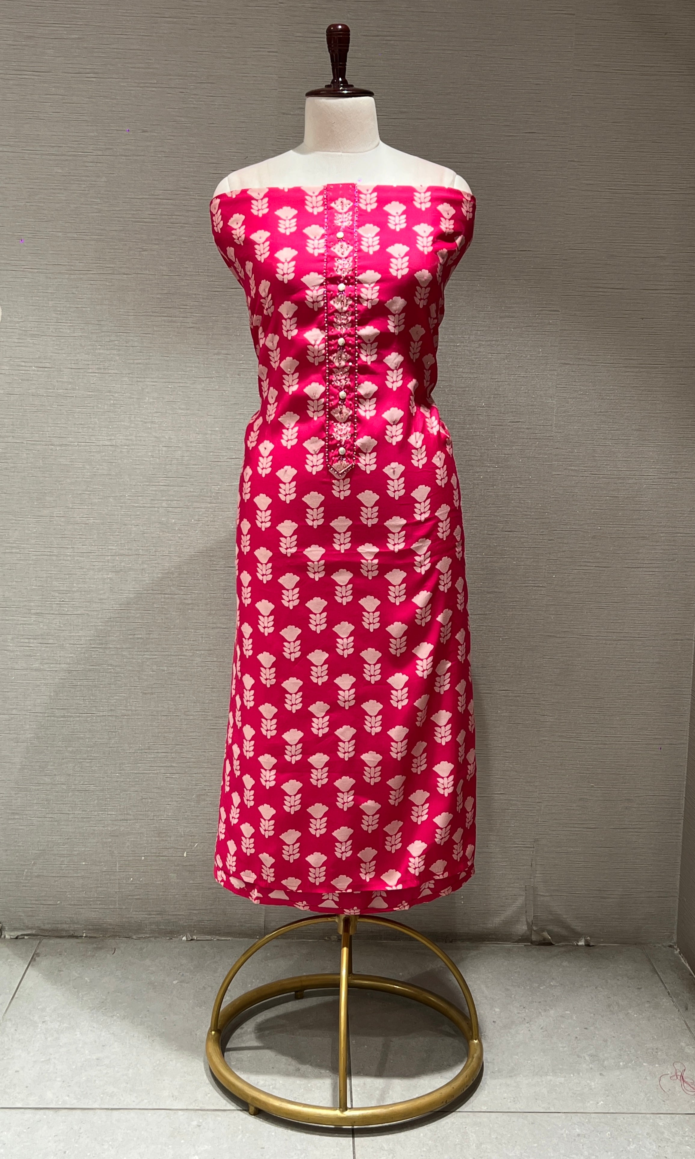 PINK FLORAL PRINT DRESS MATERIAL