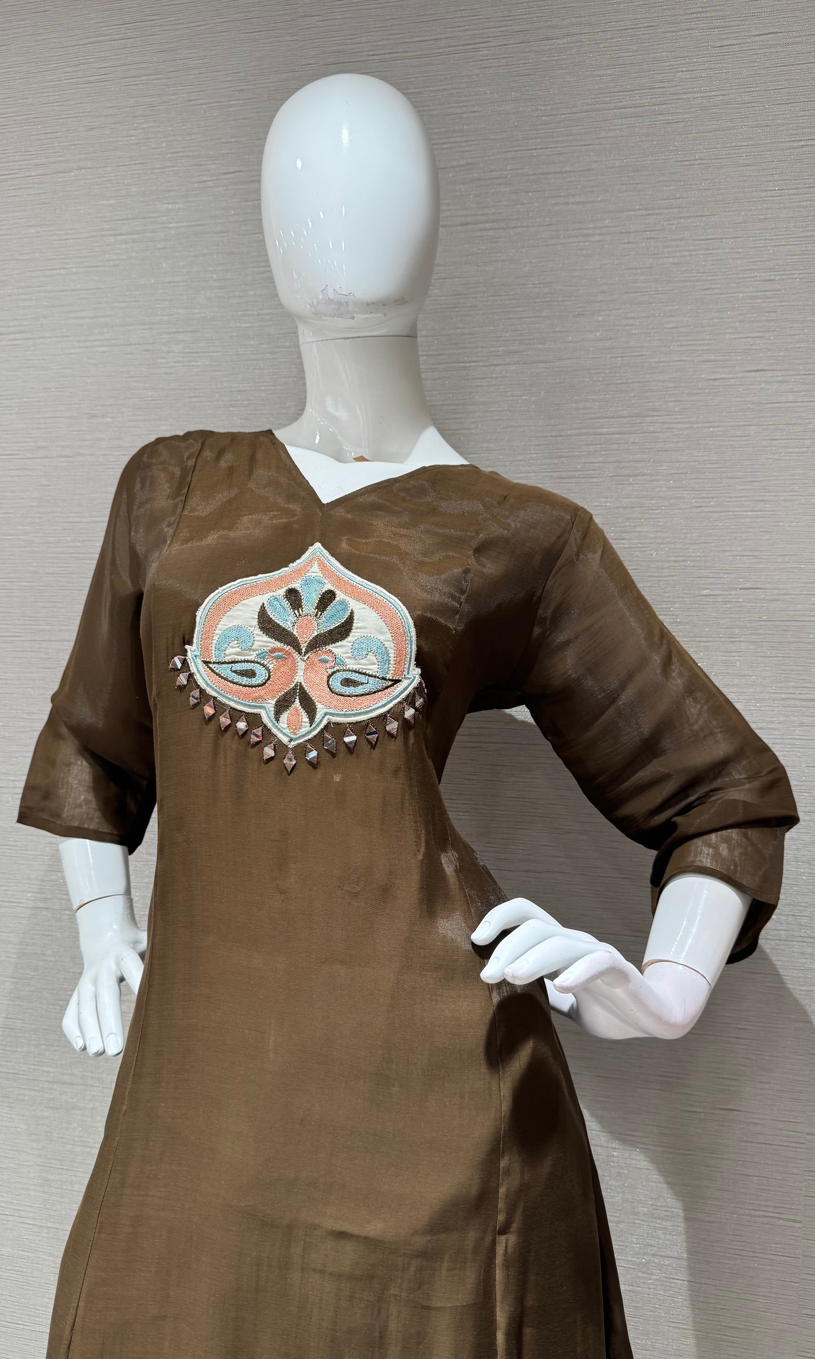 Coffee Brown Kurta Set with Ethnic Dupatta
