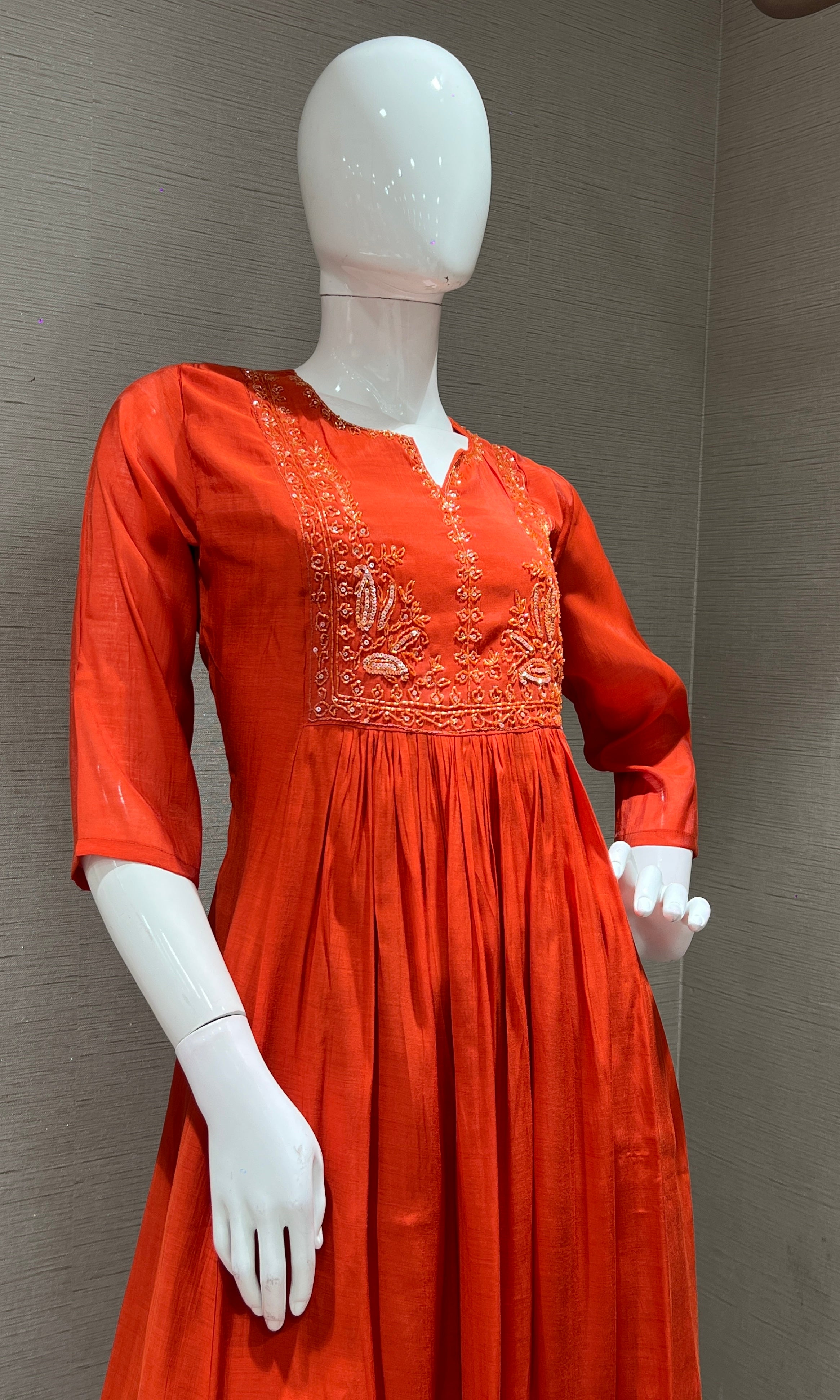 Rust MUL CHANDERI kurta set with palazzo pants