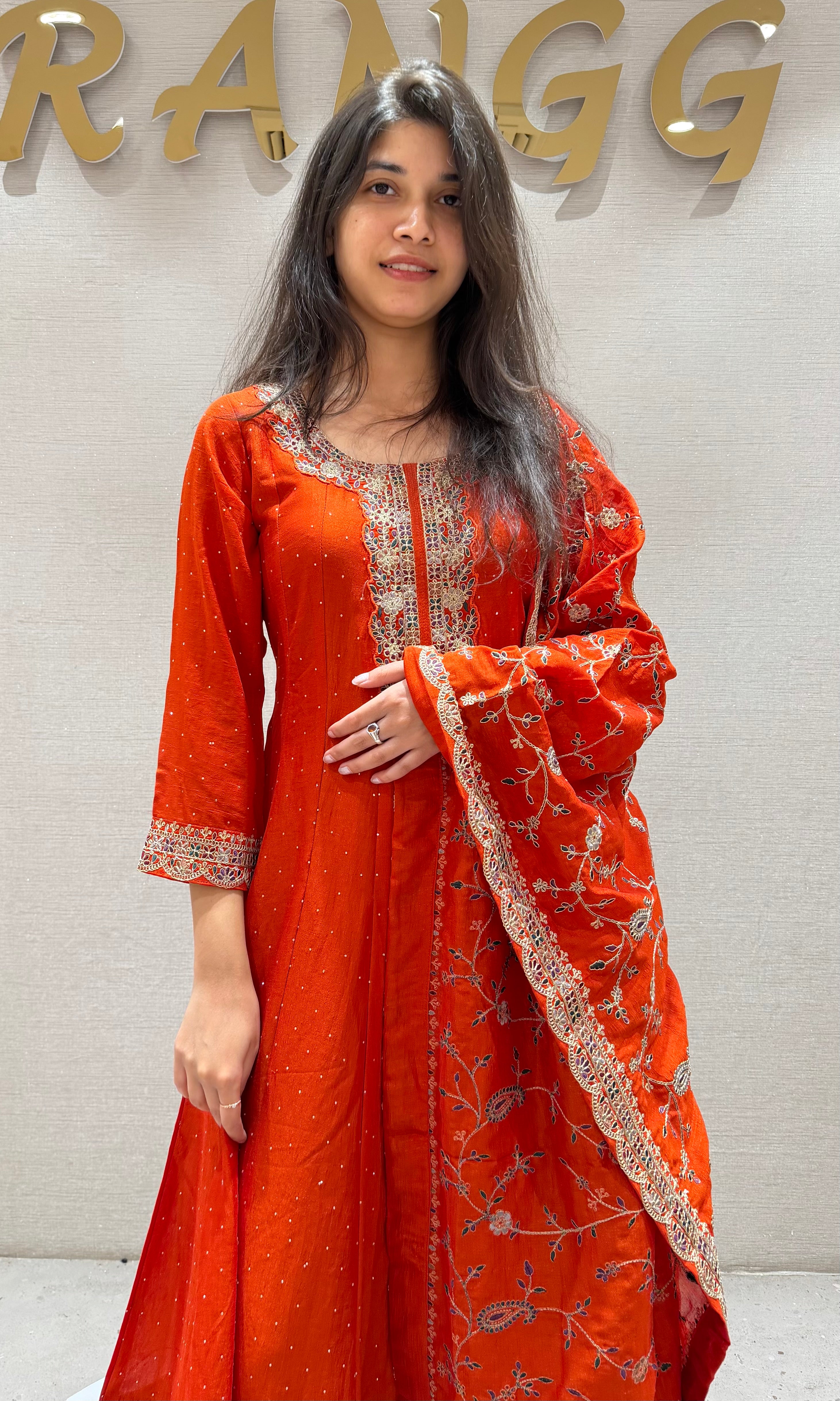 Rust EMBROIDERED ANARKALI SET