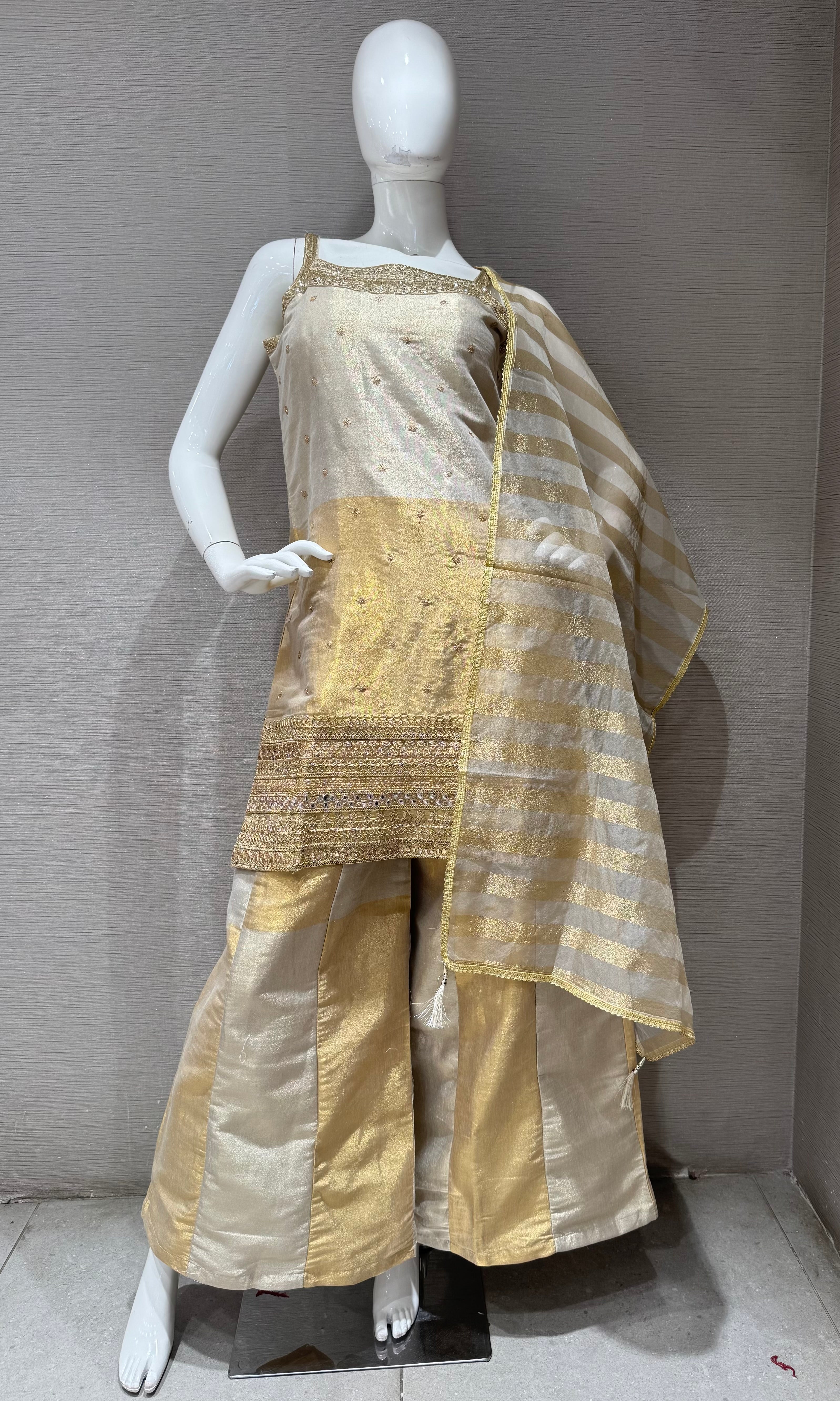 Golden Cream Embroidered Sharara Set