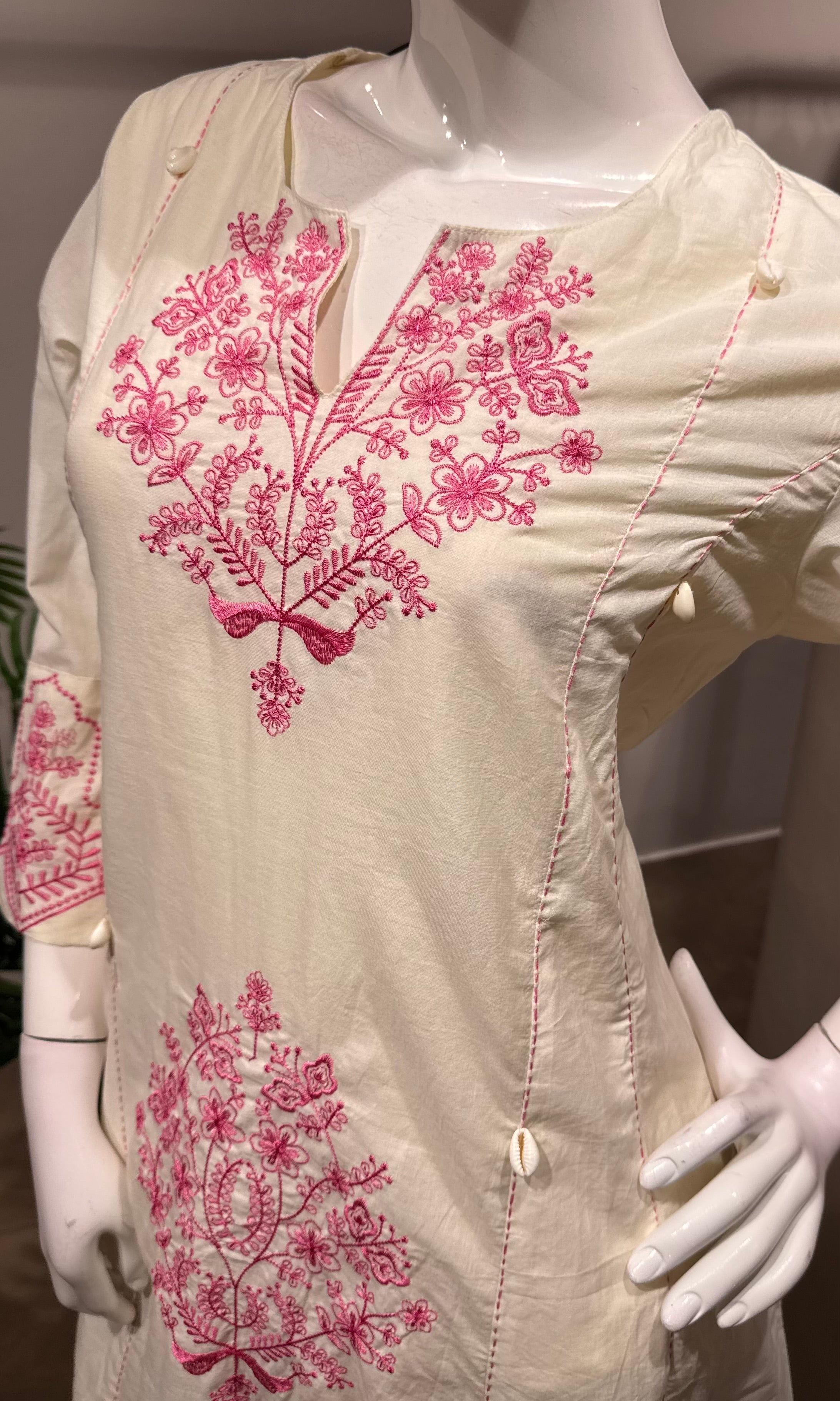 Pink and white Embroidered kurta set