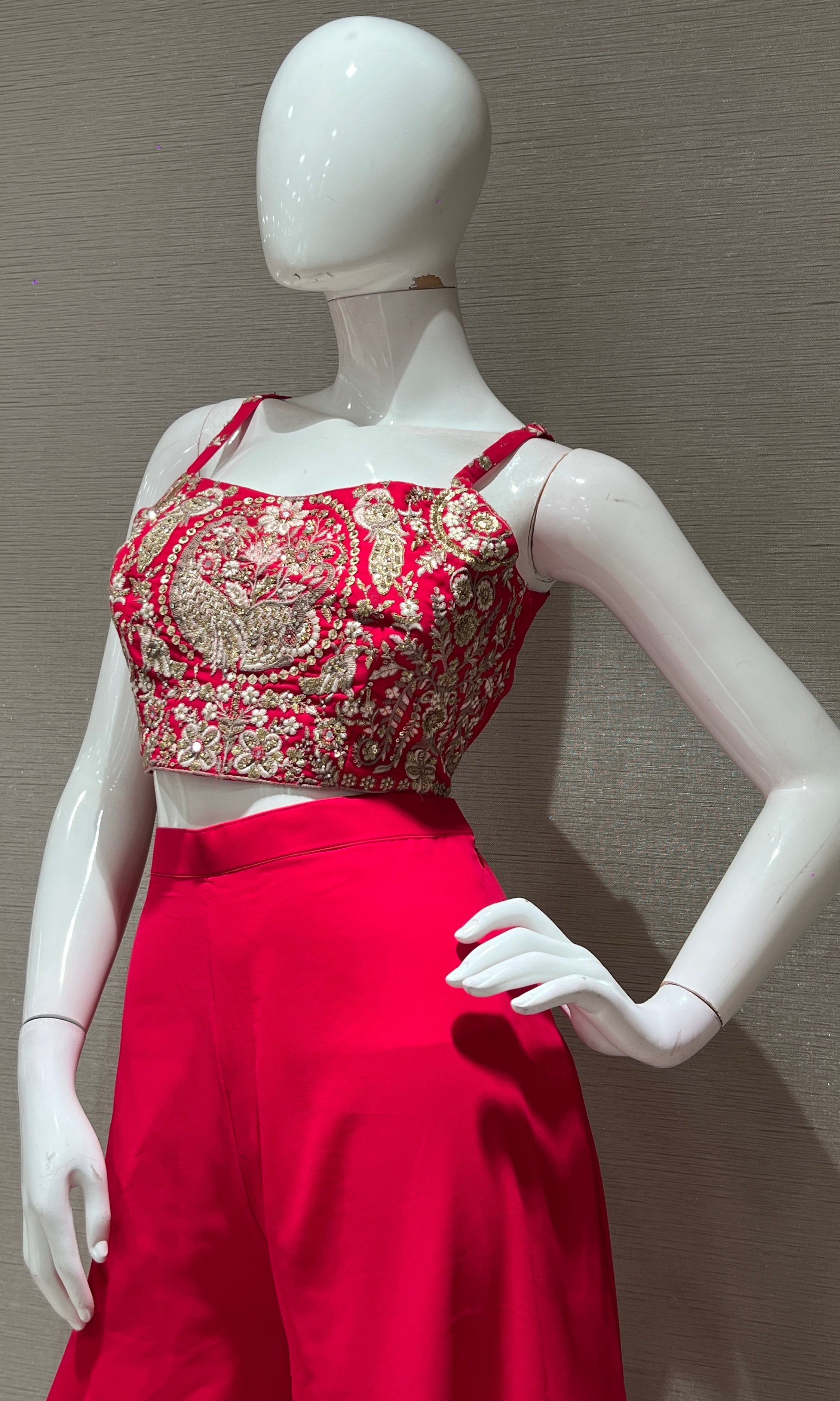 RANI PINK embroidered short BLOUSE SHARARA SET