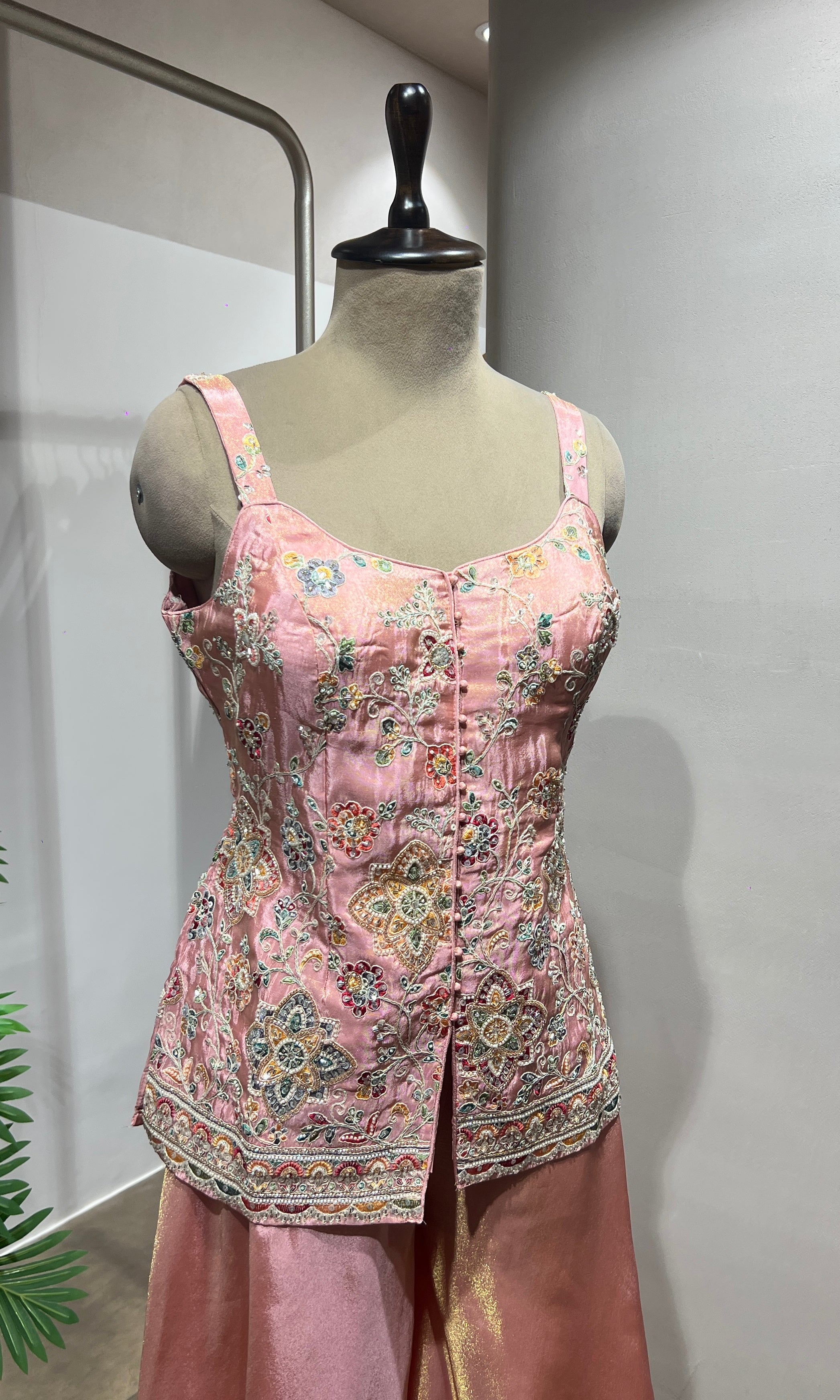 Peach Shimmer Tissue Peplum Suit