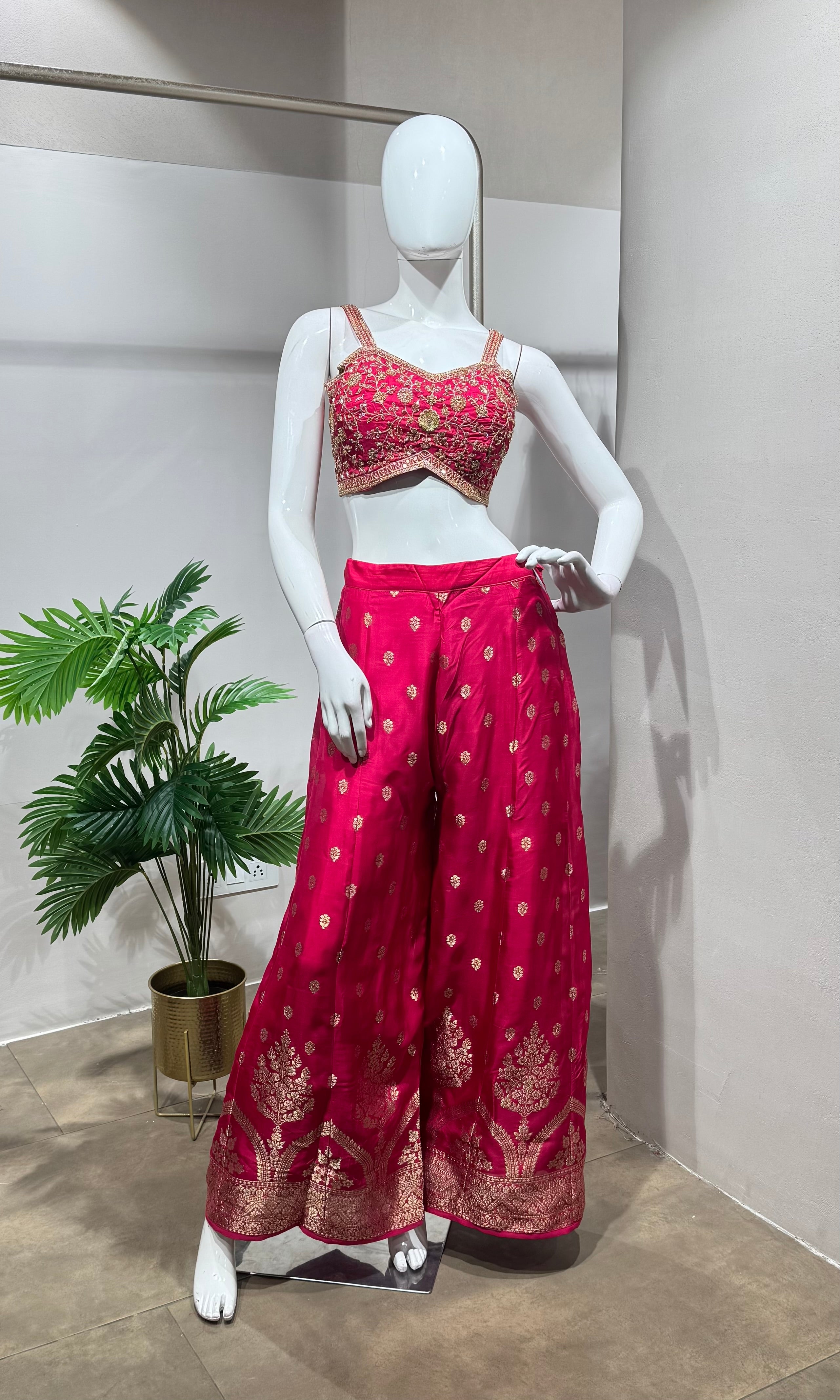 Pink Embroidered Palazzo with Shrug