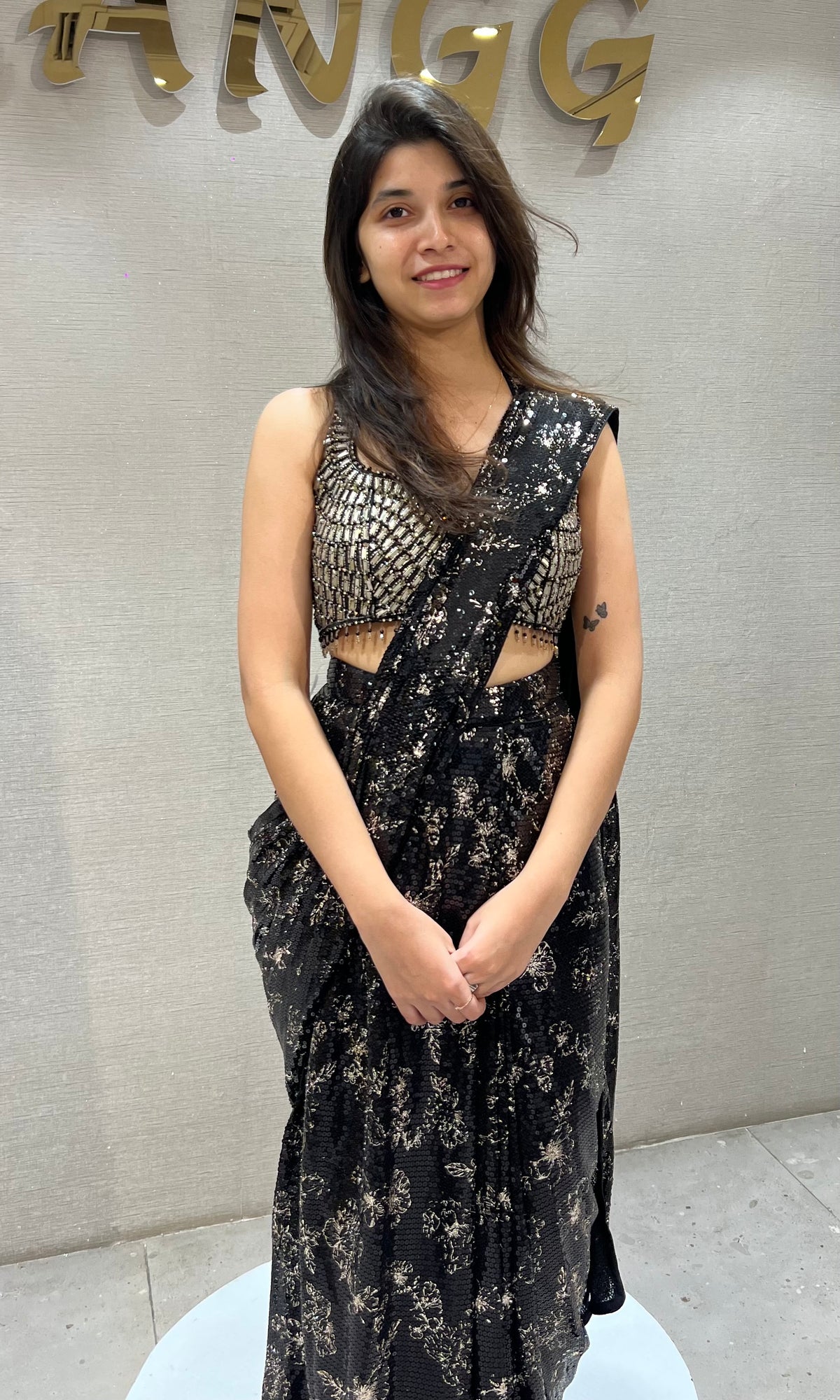 black georgette saree with sequin embellished blouse
