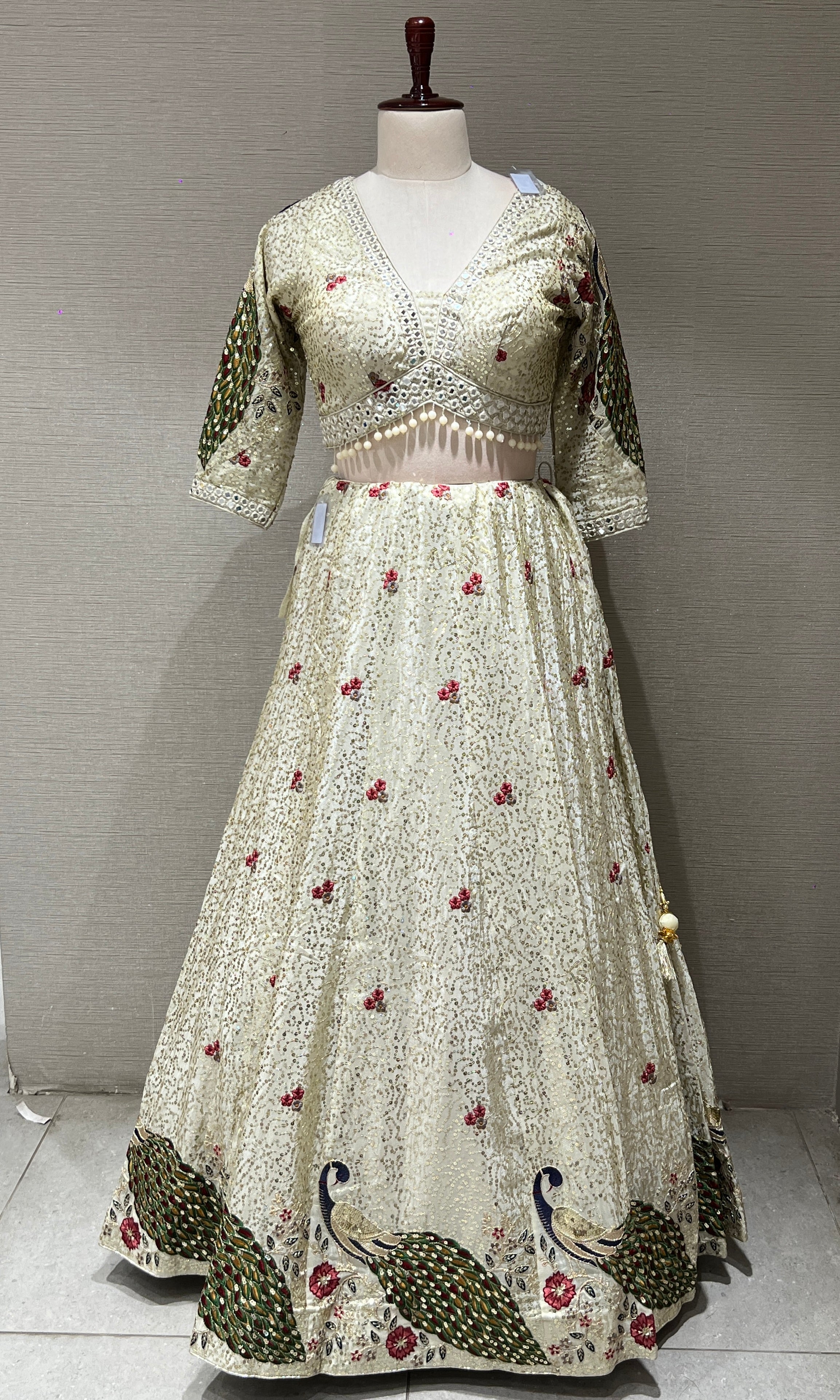 Off white Peacock Embroidered Lehenga Set