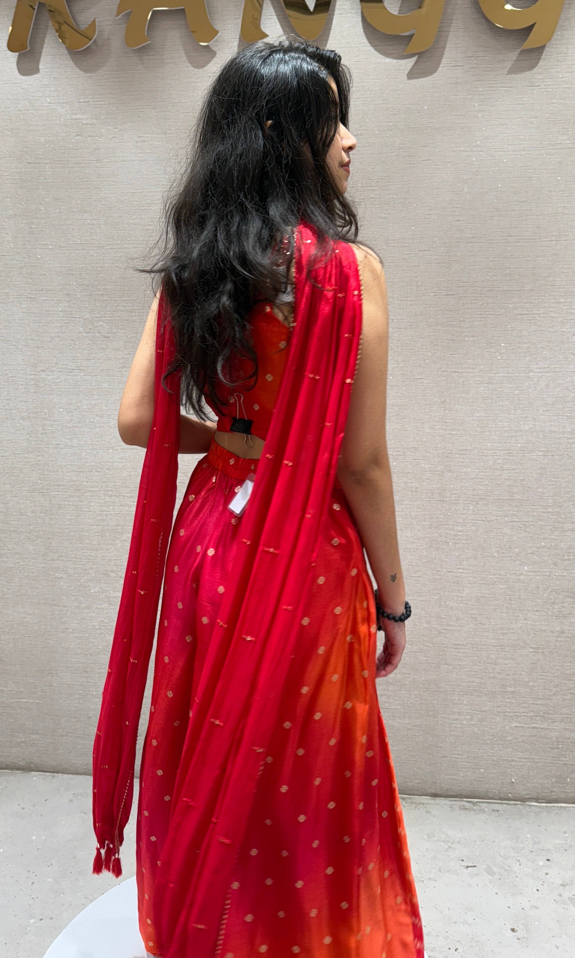 Orange Bandhani Embellished Palazzo Set