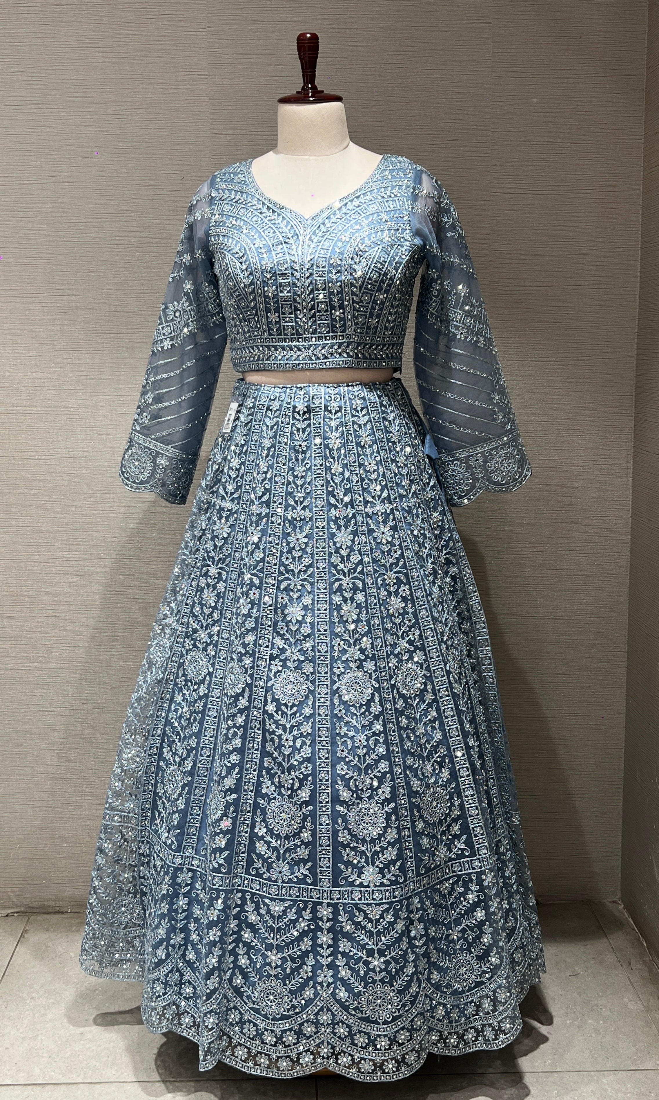 Light blue net intricate embroidered Lehenga