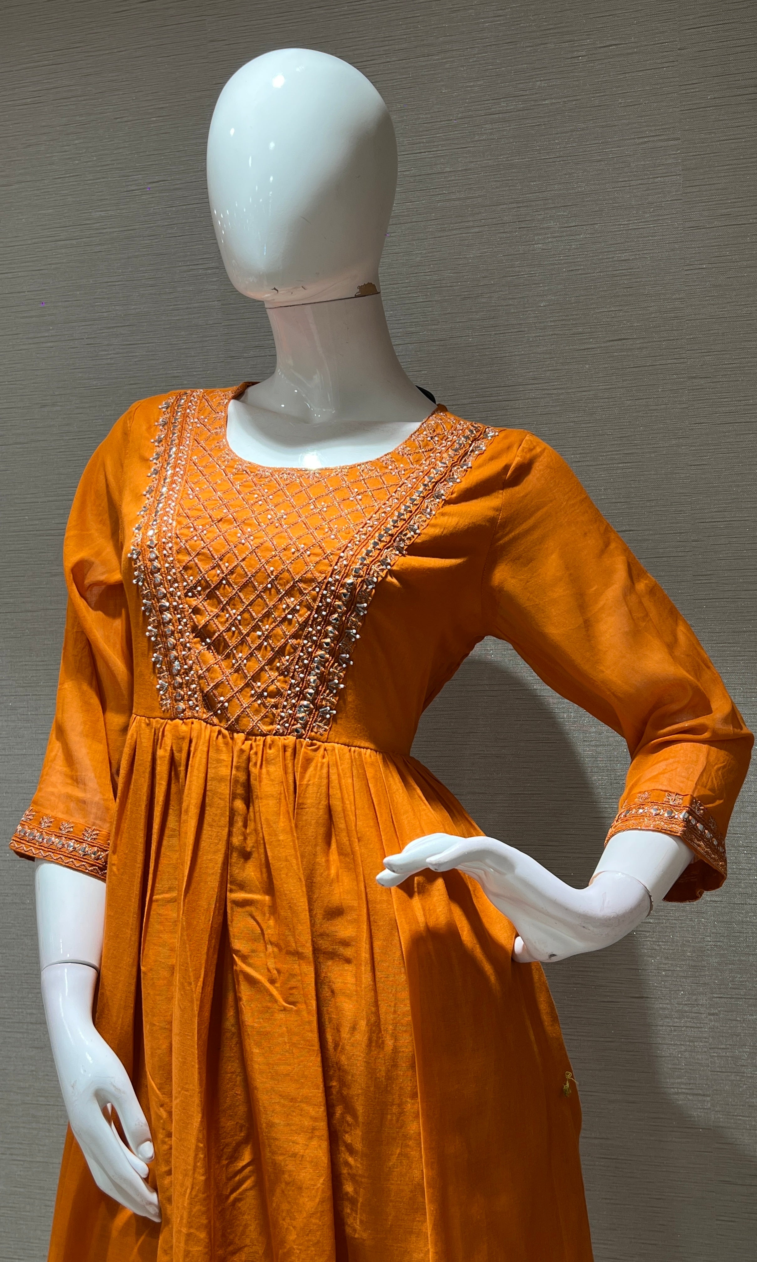 Rust EMBROIDERED MUL CHANDERI kurta set