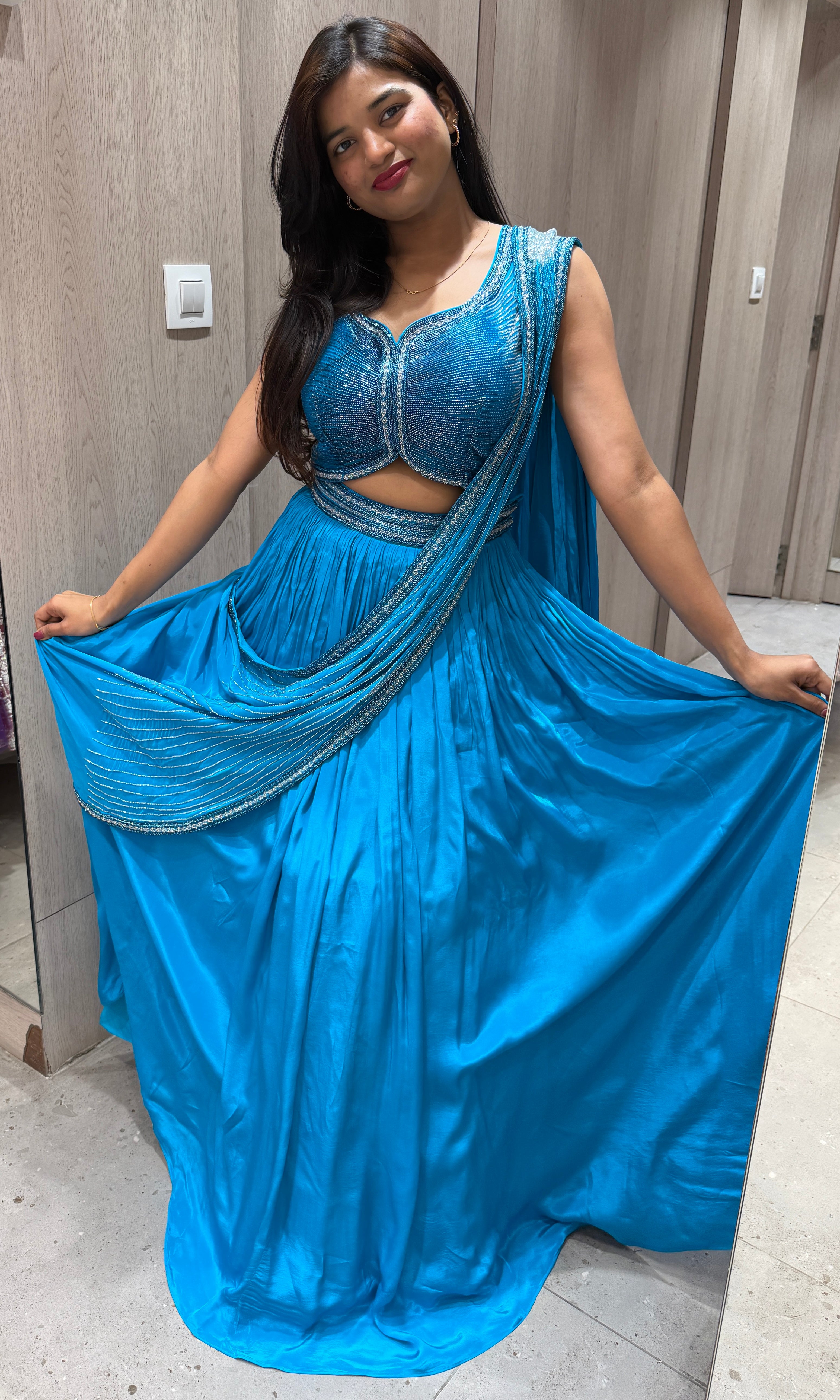 P Blue (#copper sulfate blue) Lehenga with attached drape dupatta