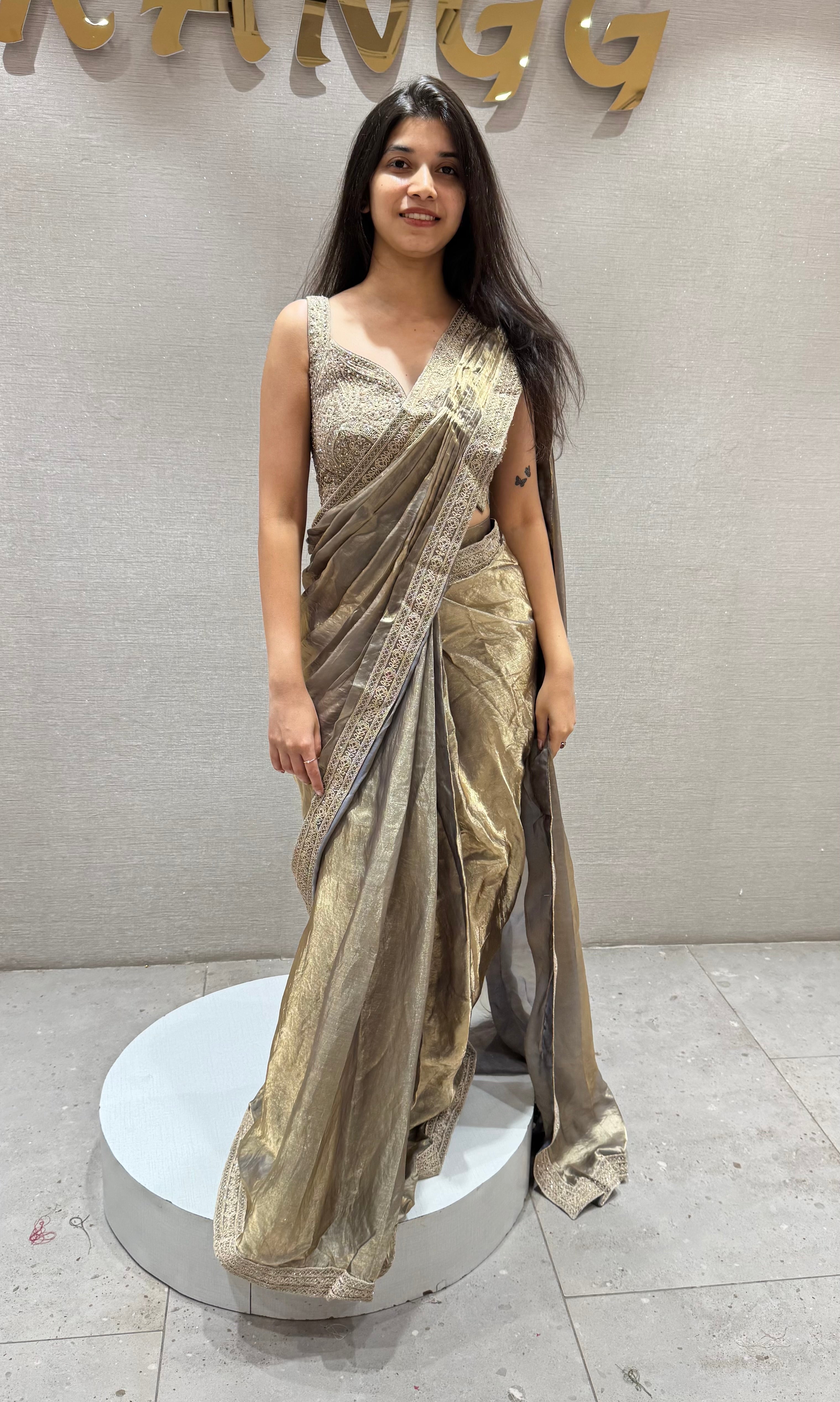 GREY Draped Saree with Embroidered blouse