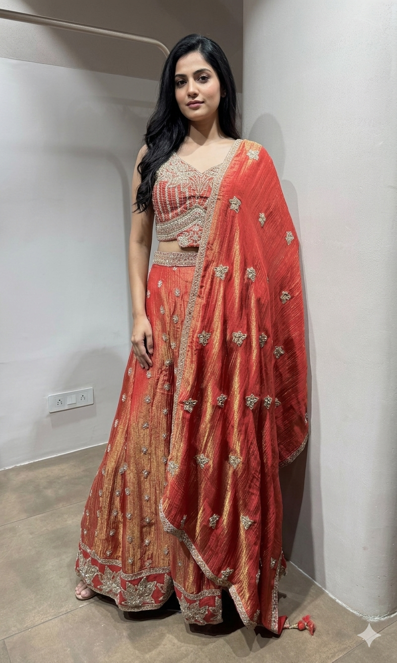 Rust Orange Heavy Embroidered Palazzo set