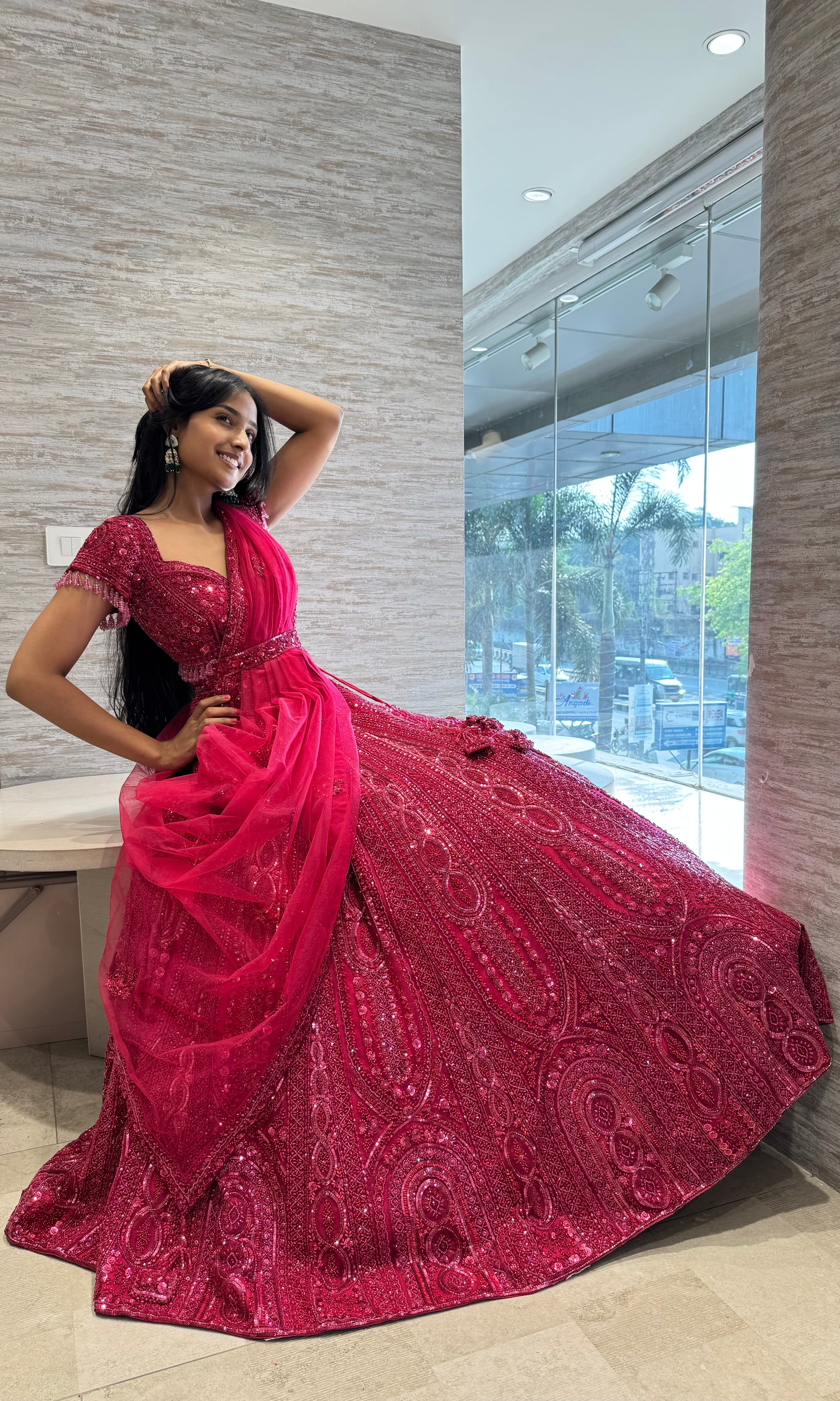 Cherry Red EMBROIDERED LEHENGA