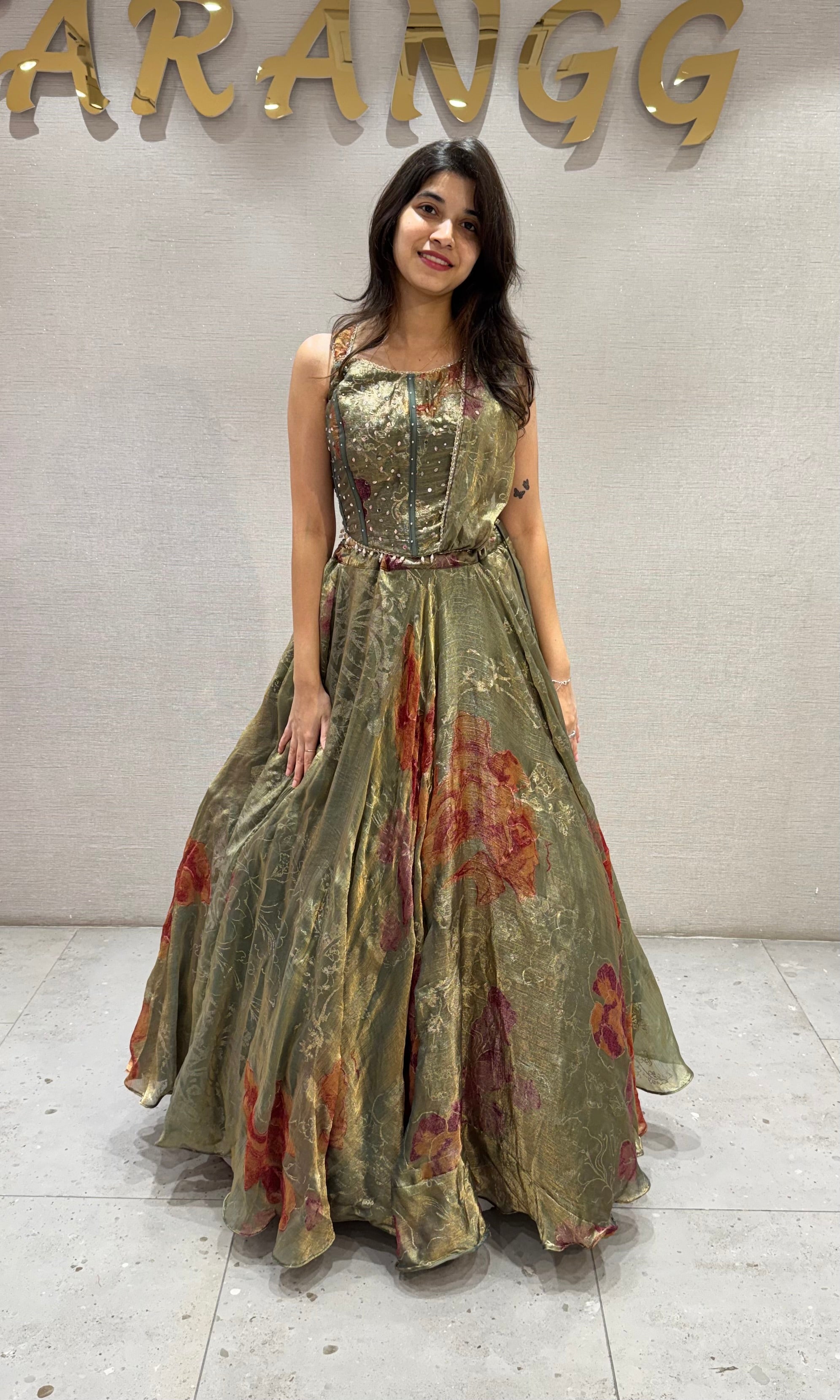 Green Metallic Silk Organza Lehenga Set