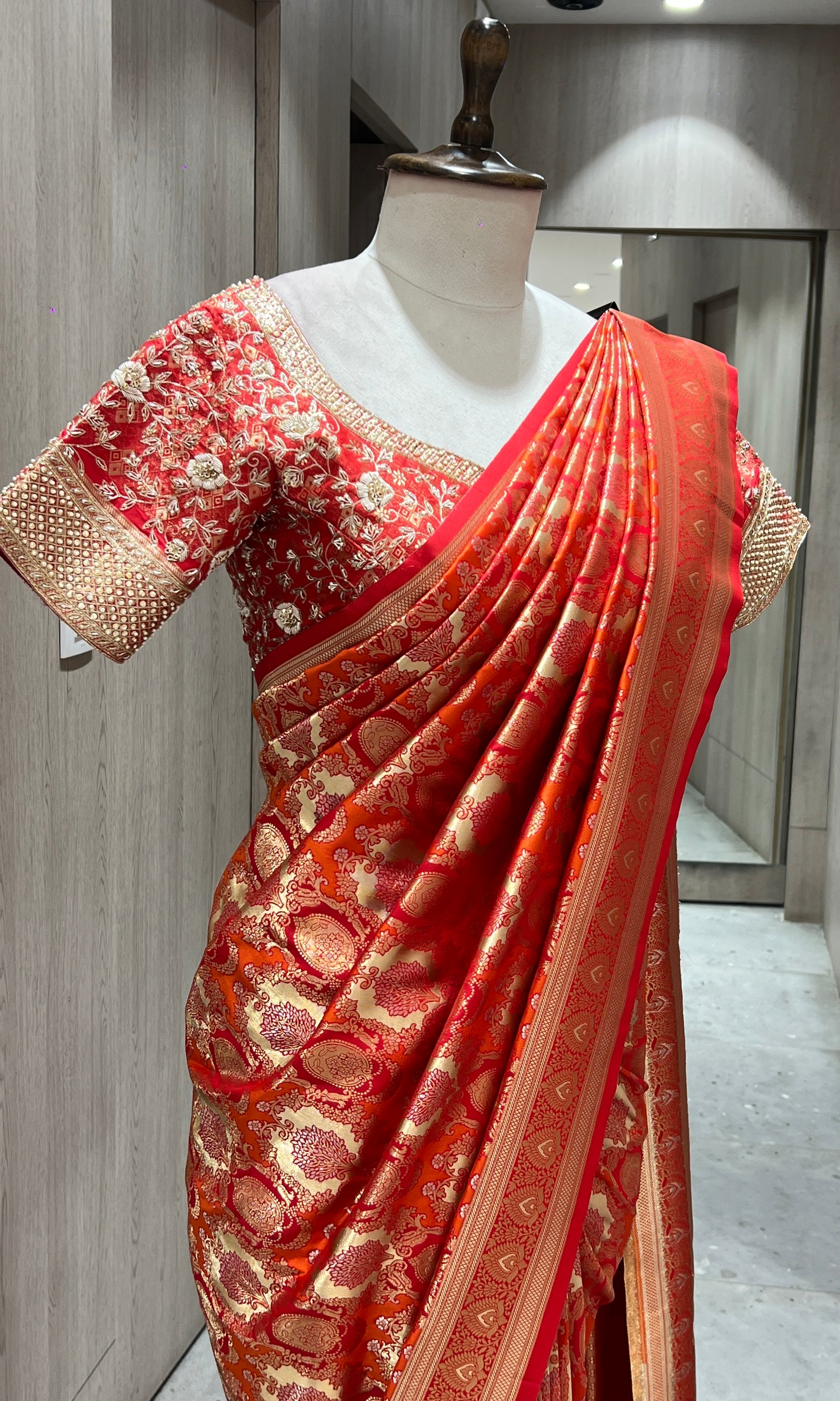 Red and gold kanjivaram saree with blouse