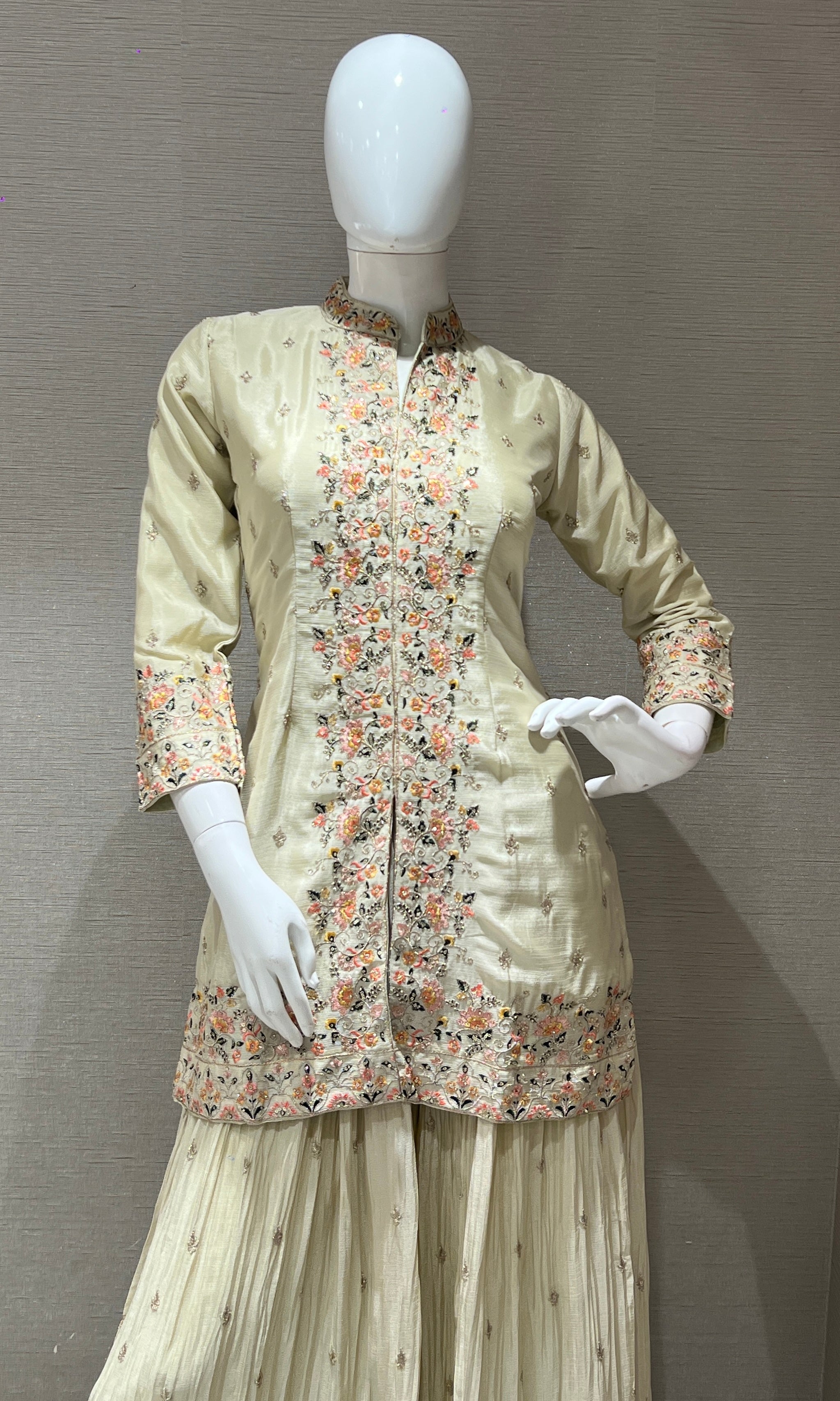 Floral Embroidered Cream Sharara