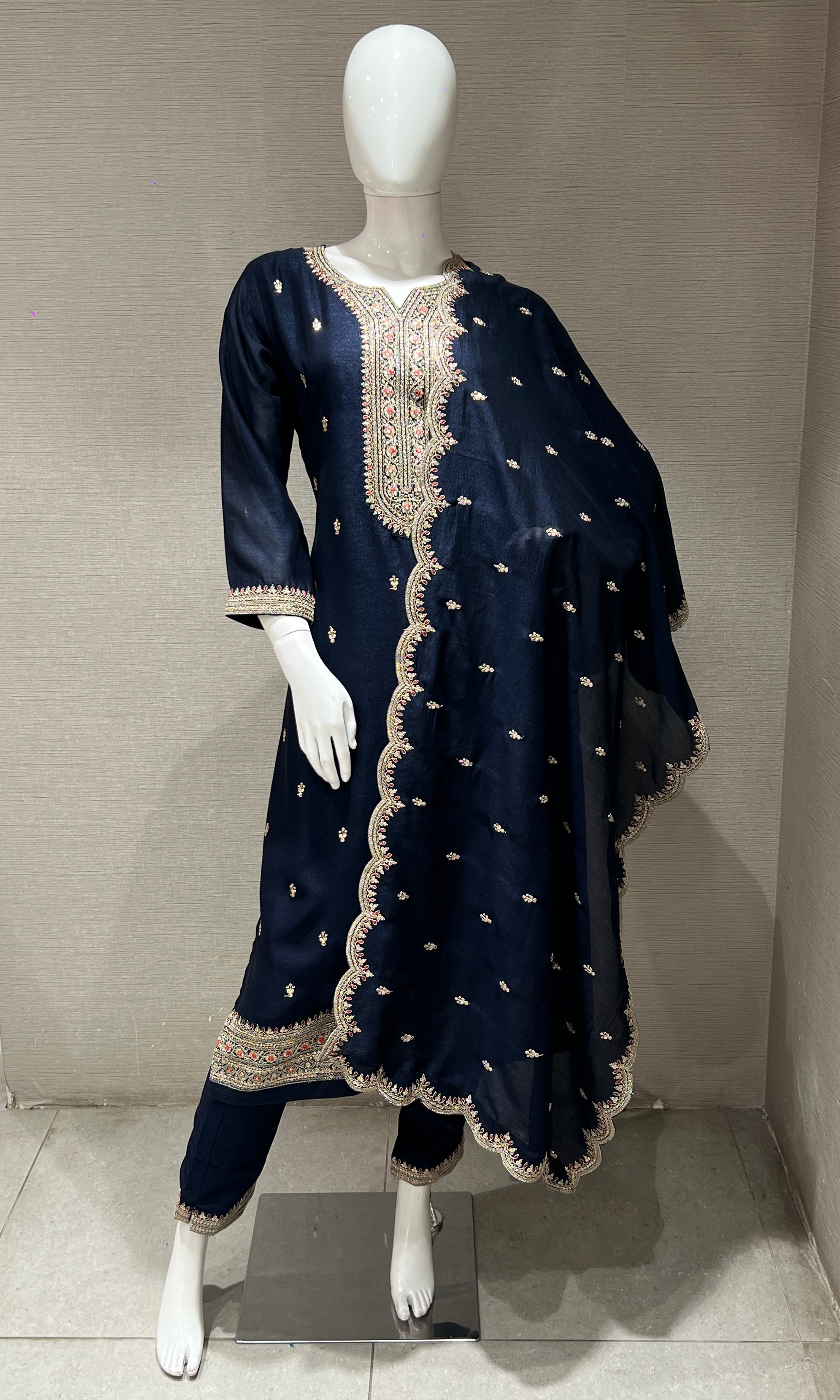 Navy blue GOLD EMBROIDERY kurta set