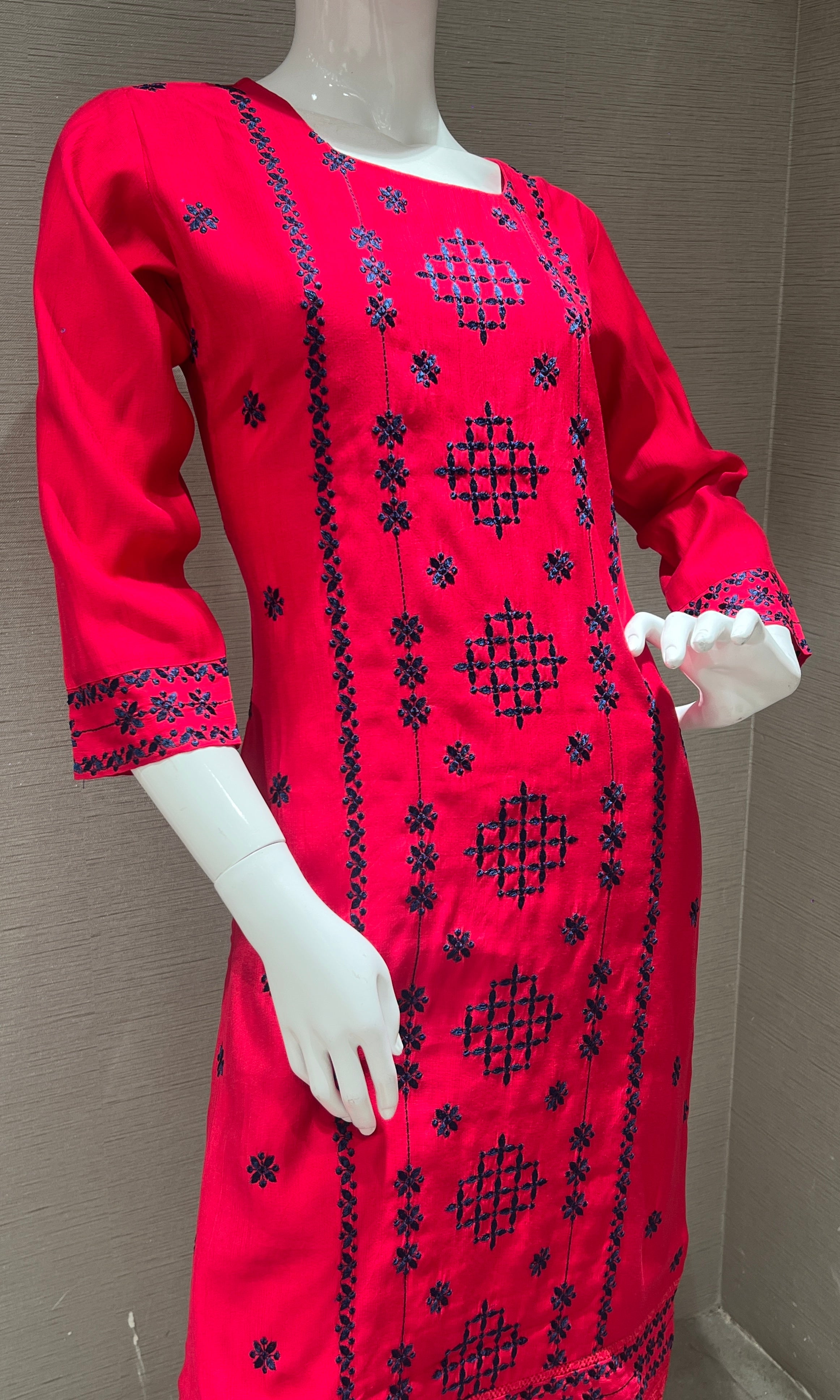 Pink Embroidered Kurta Set with Printed Dupatta