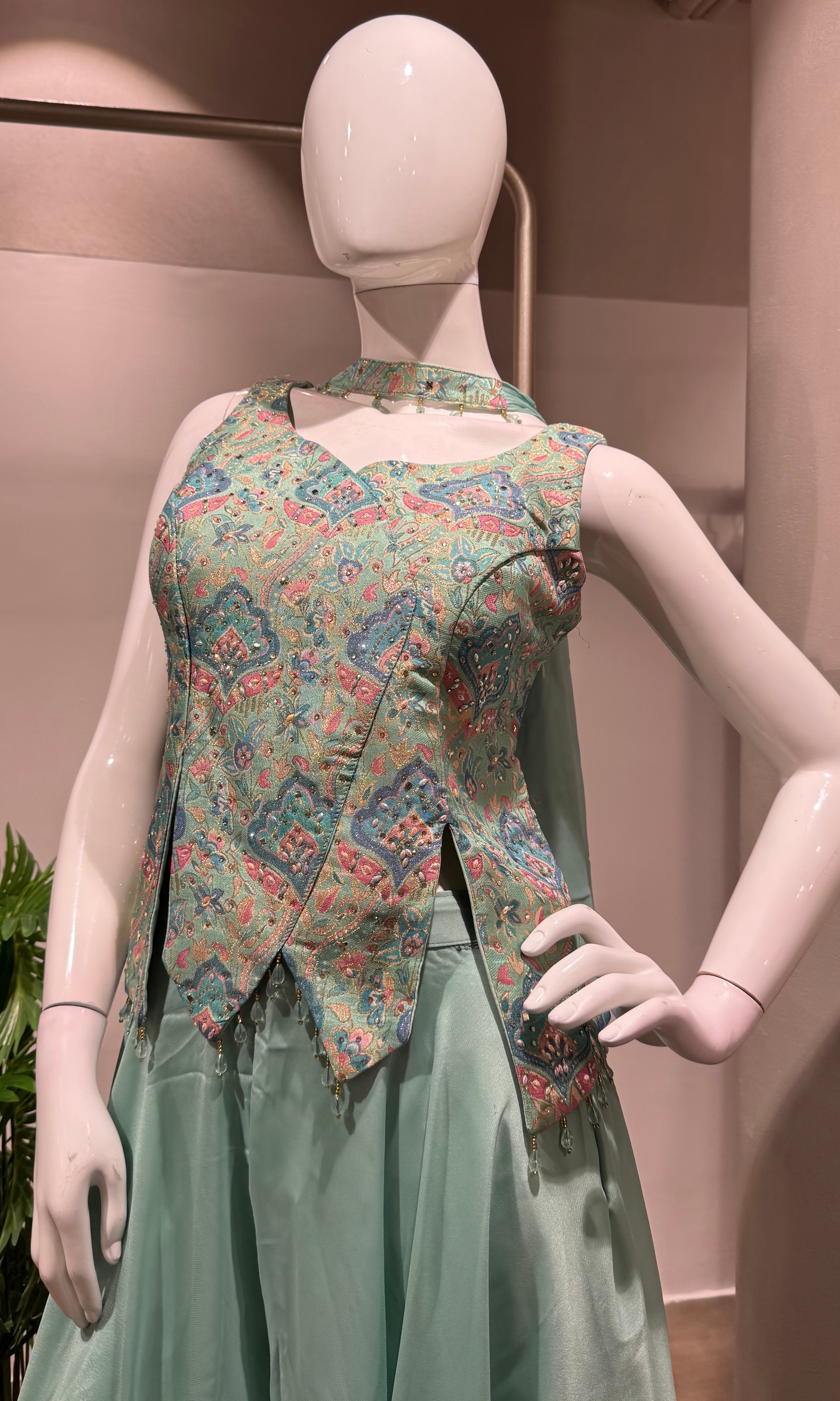 Sea Green Organza Peplum PALAZZO SET