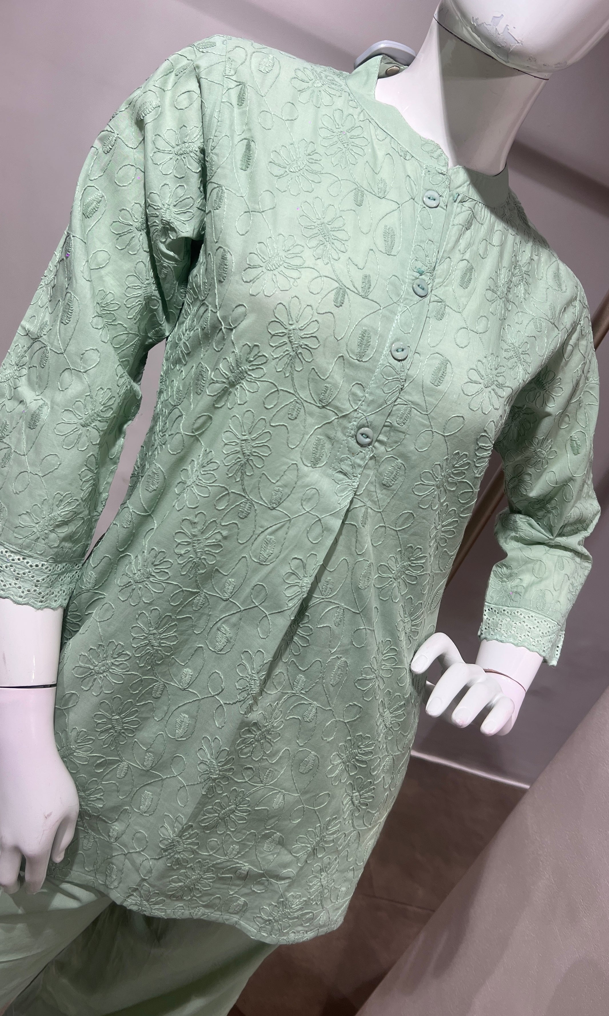 Pista green Cotton Ethnic Co-ord Set