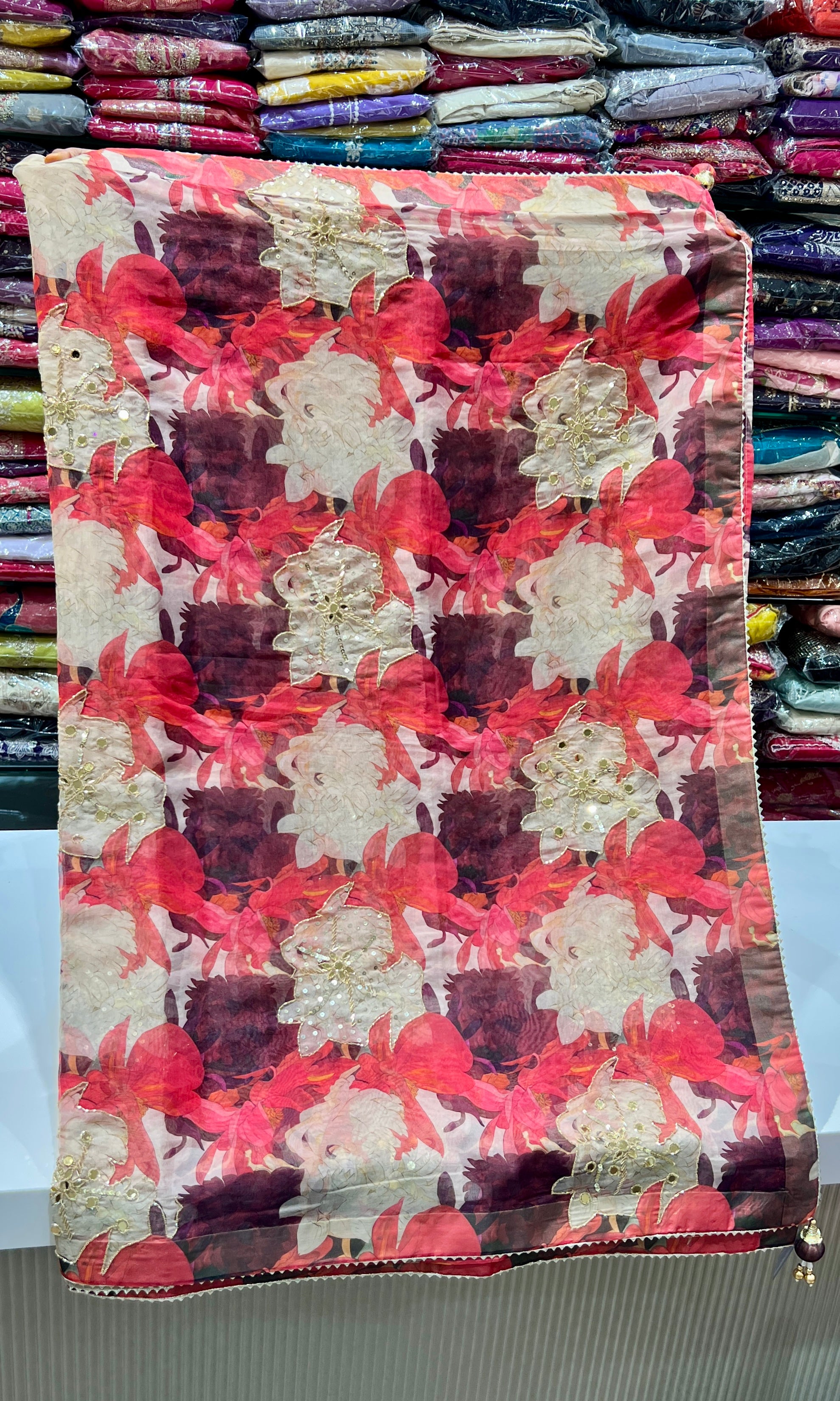 Multi colour floral saree with ready blouse
