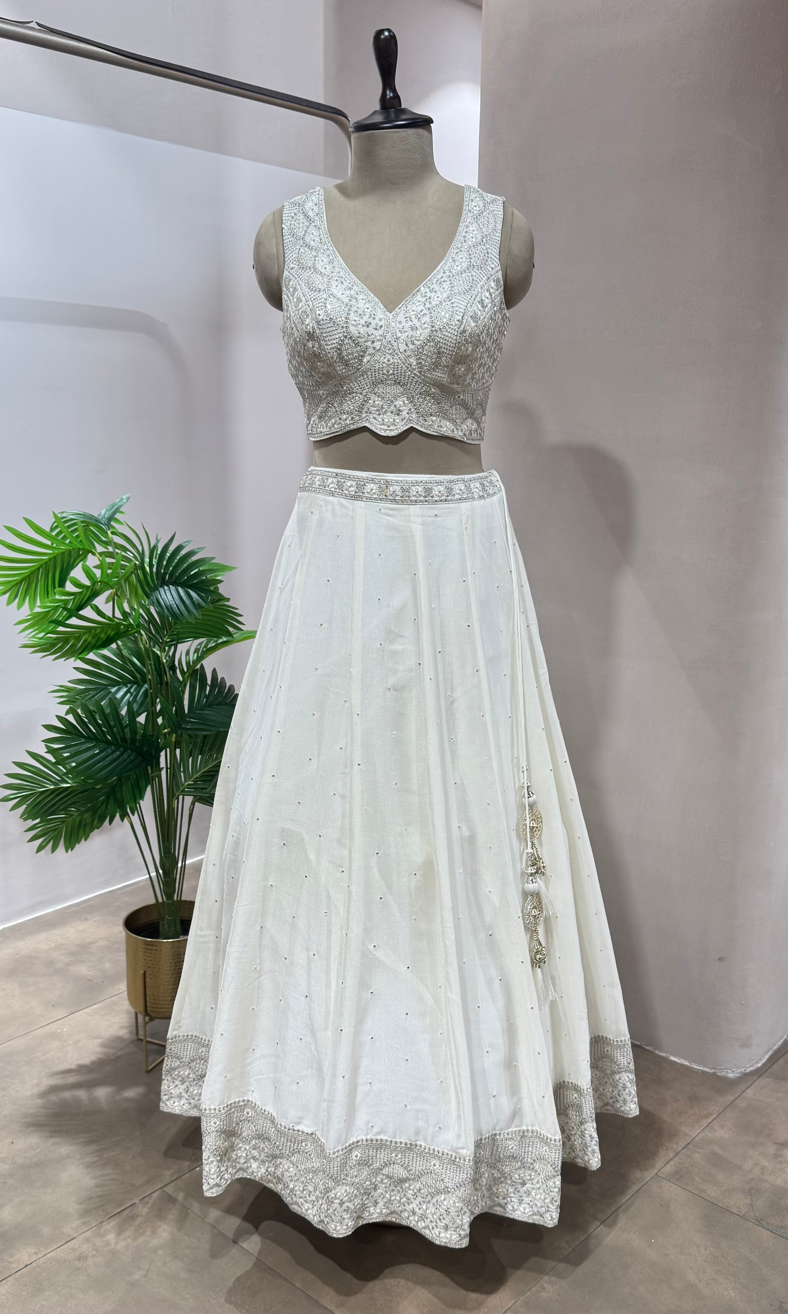 White EMBROIDERED Lehenga WITH DUPATTA