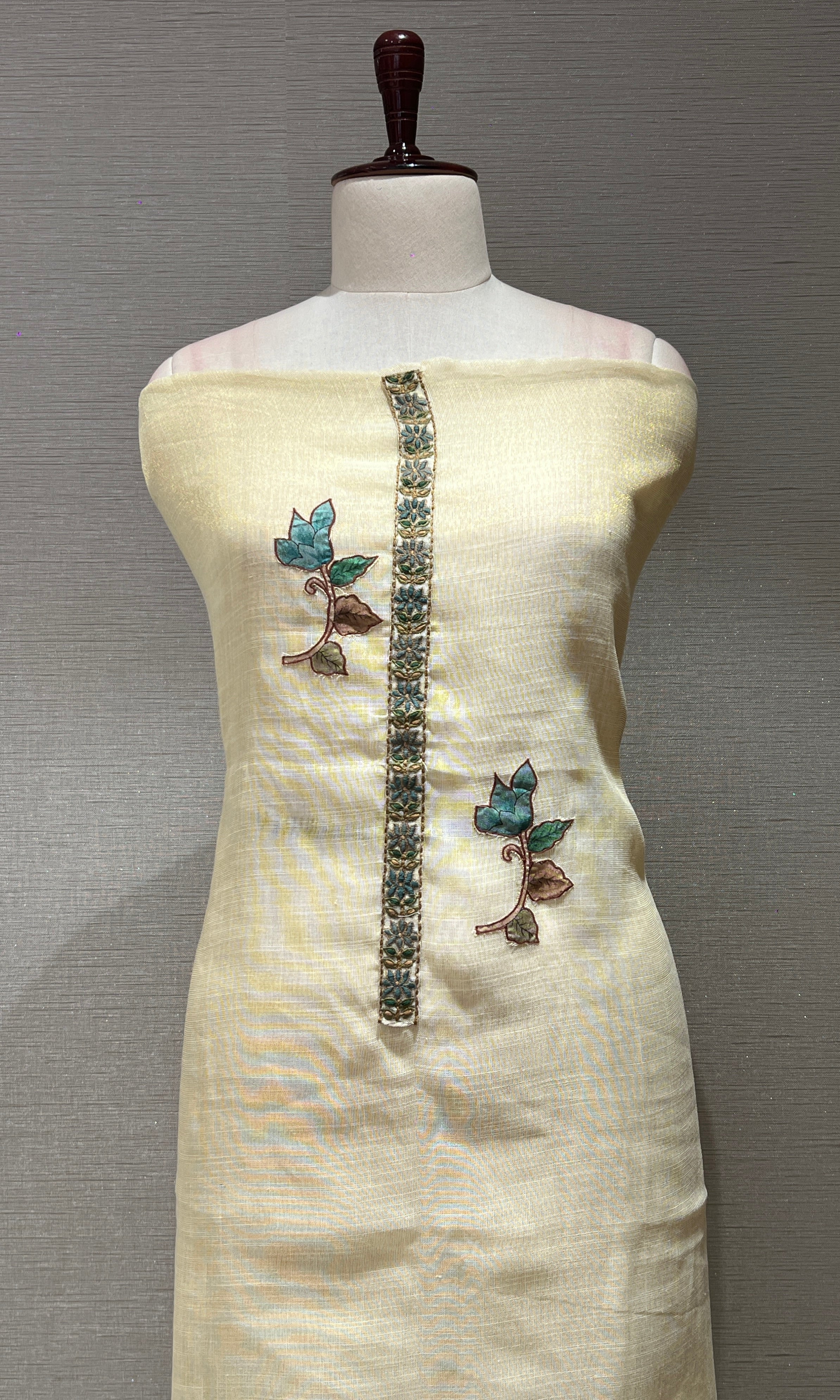 BEIGH DRESS MATERIAL WITH FLORAL DUPATTA