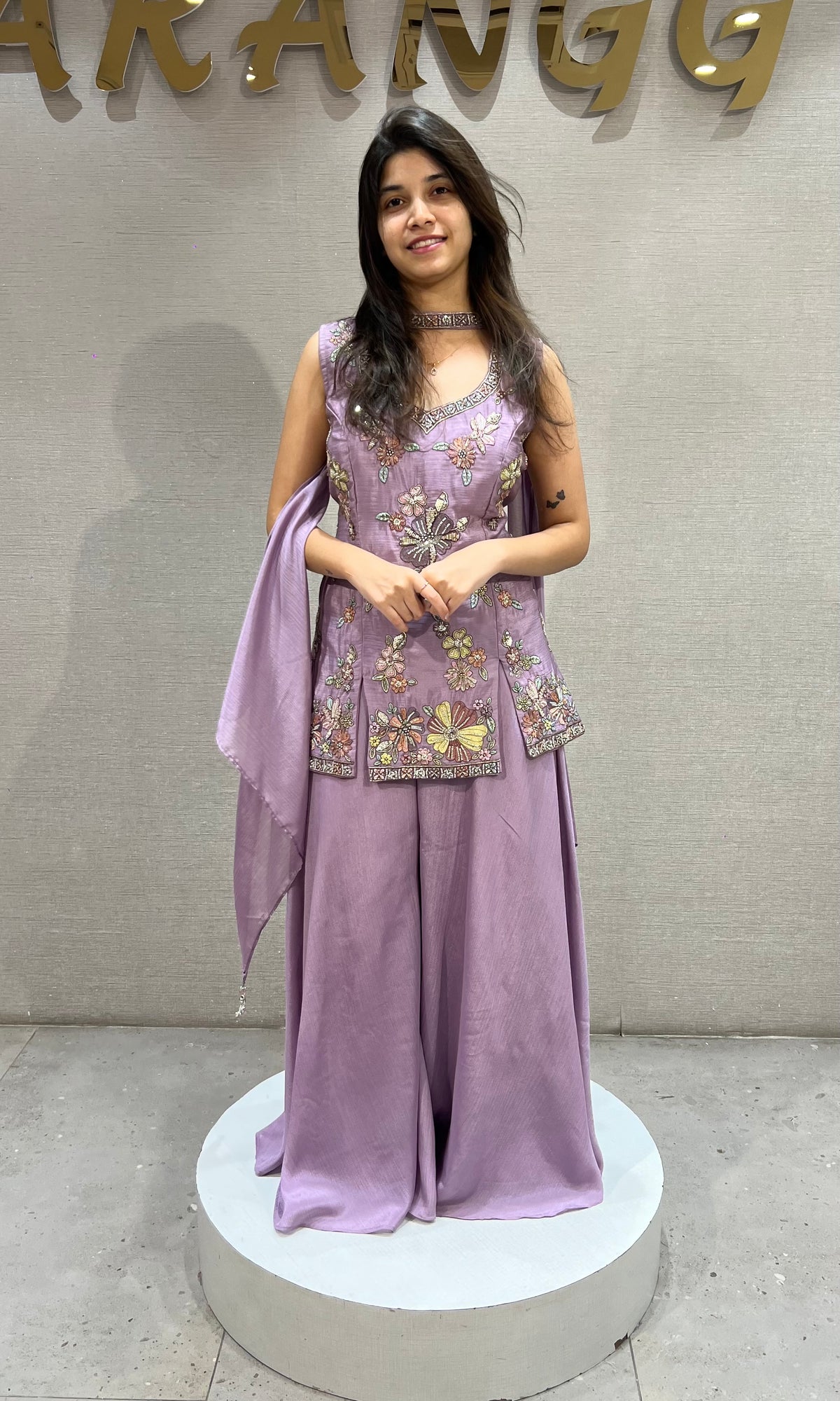 LAVANDER SILK FLORAL EMBROIDERED PALAZZO SET