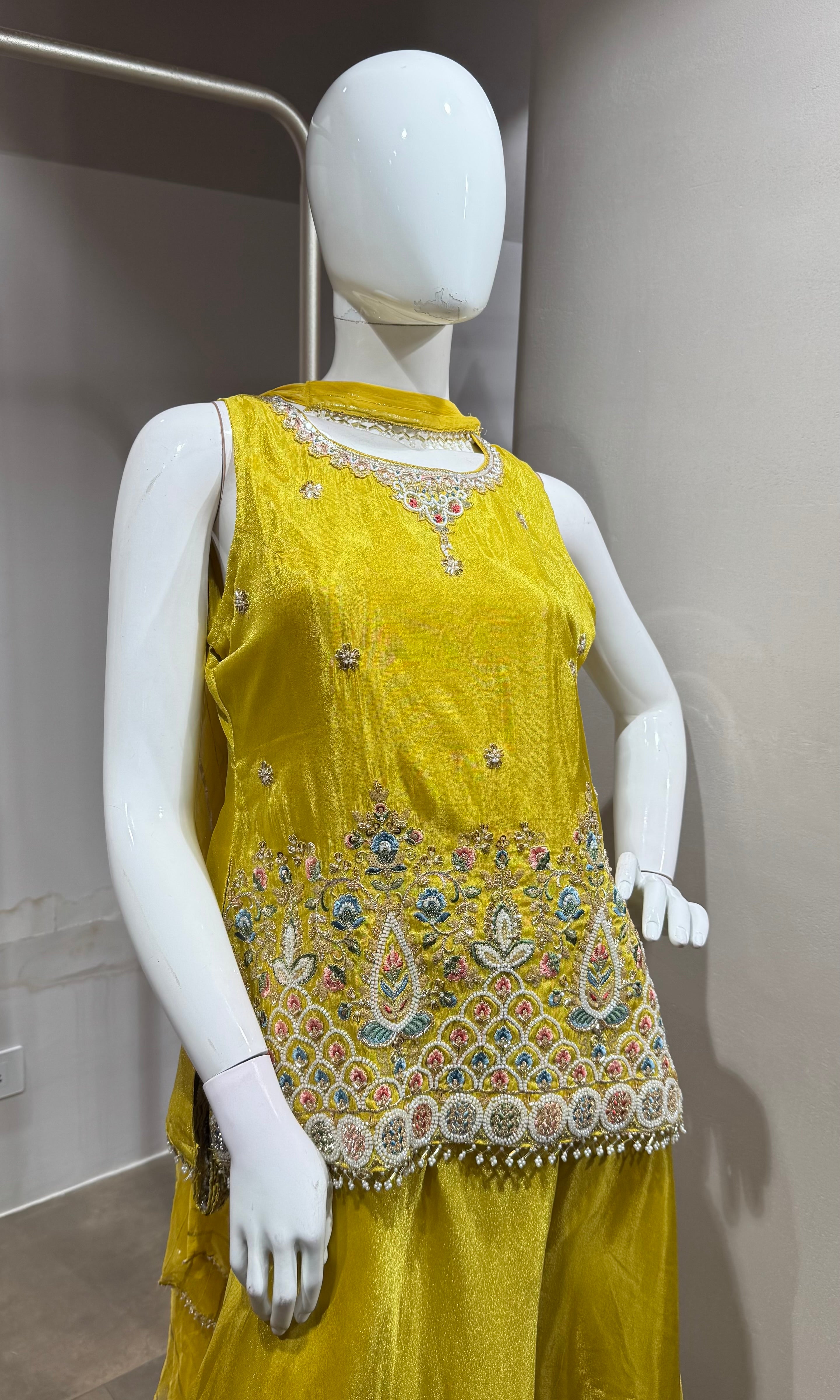 Yellow Embellished Floral Motif Ethnic Sharara