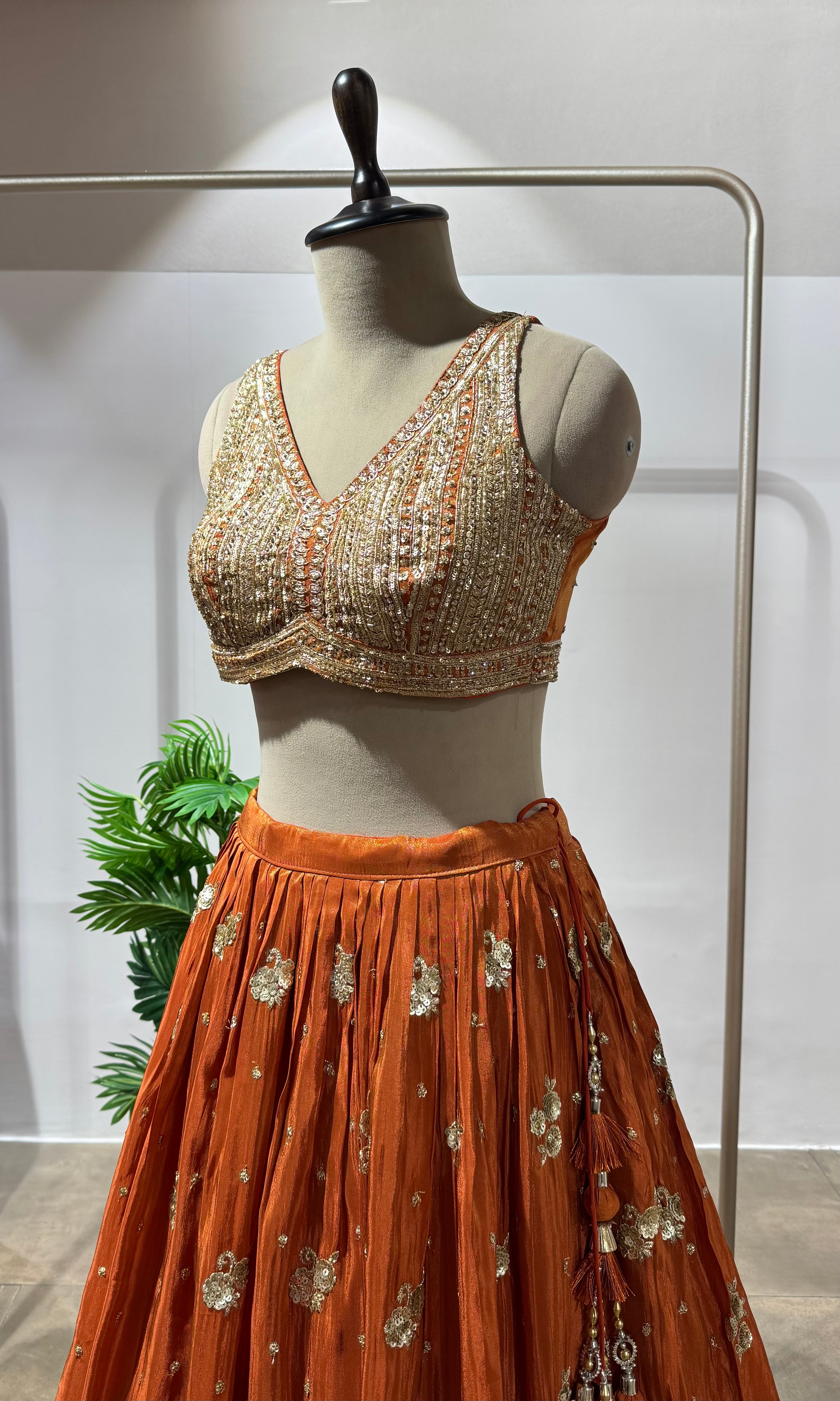 RUST silk embroidered lehenga SET