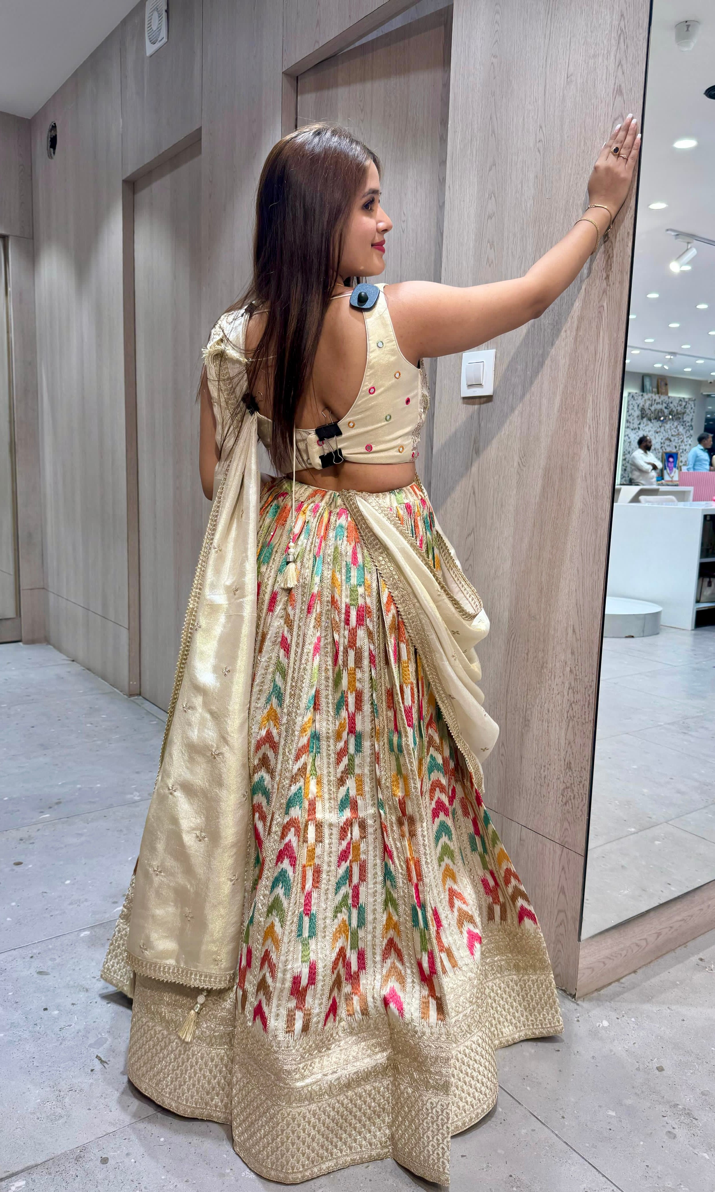 Multi cream croptop Lehenga