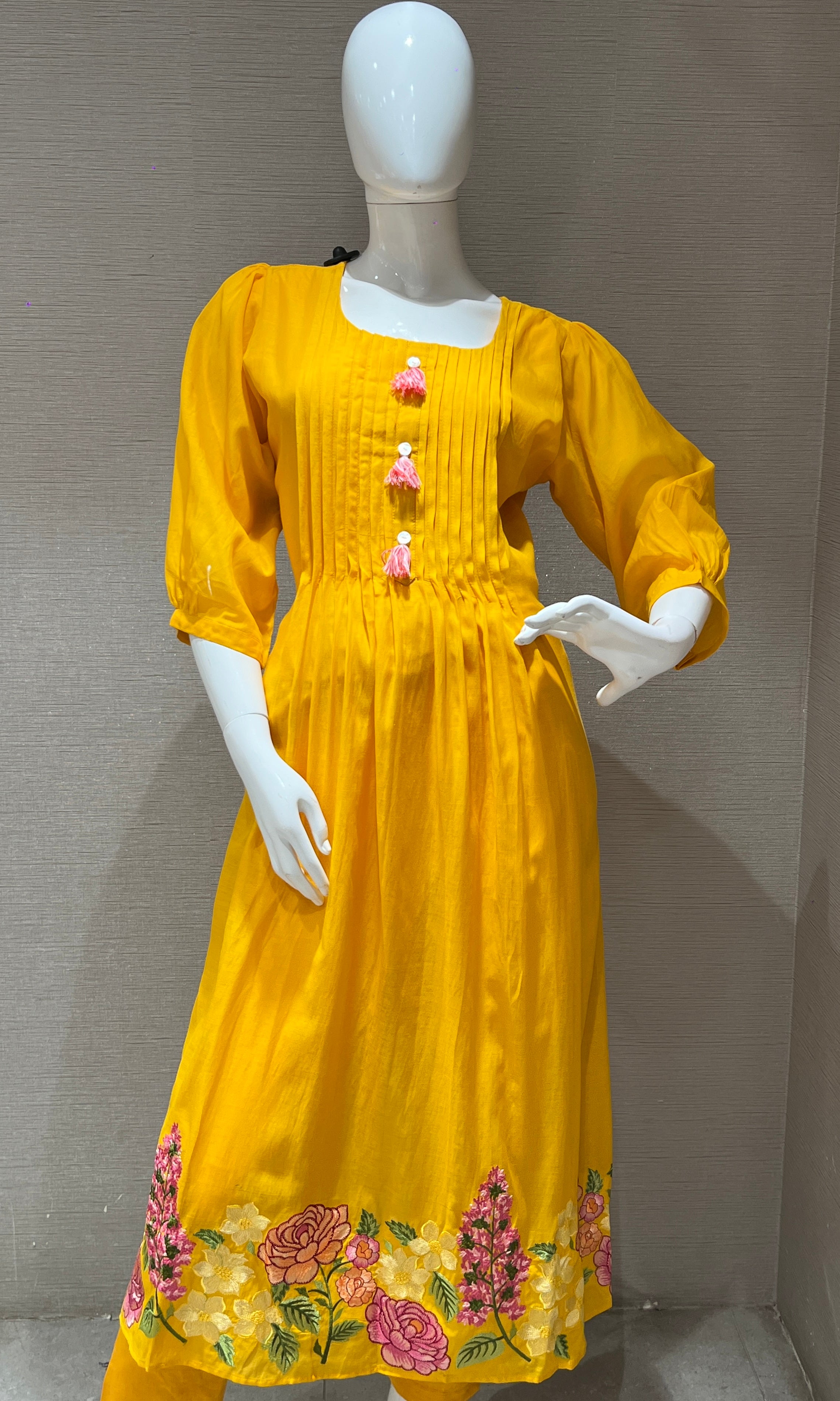 Yellow Mul Chanderi kurta set