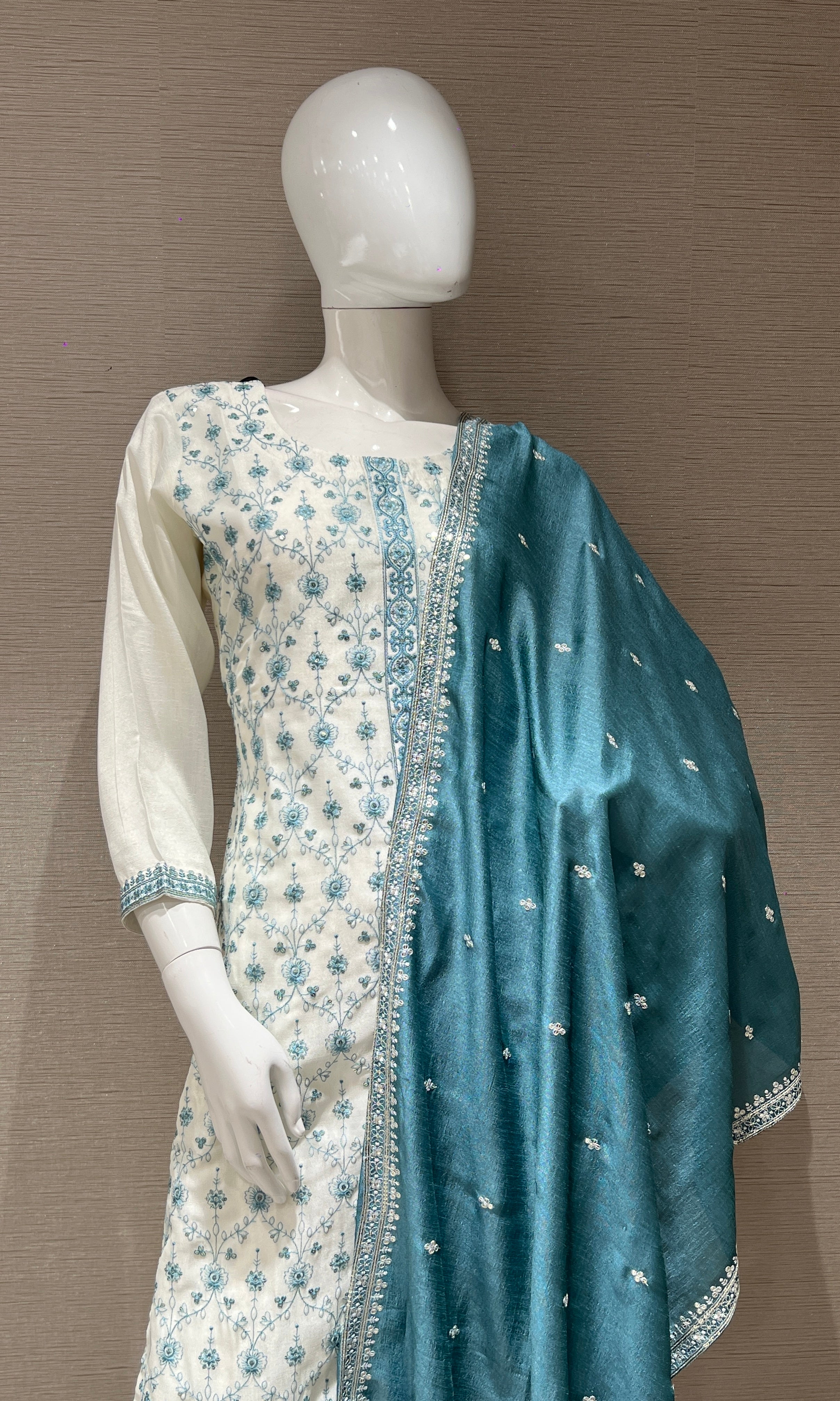 Sea Blue Embroidered Kurta Set