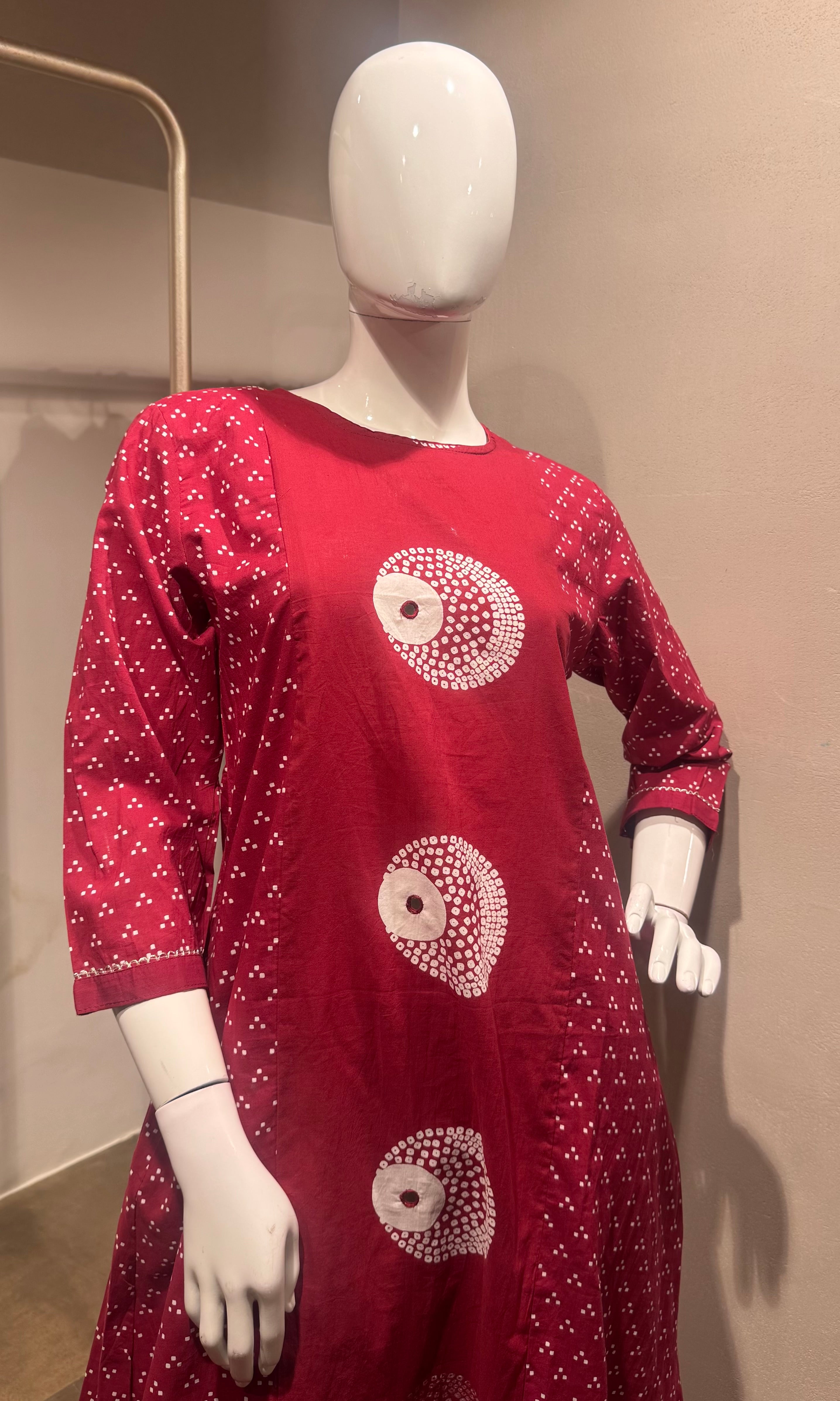 Red Cotton Bandhani Printed Kurta Set