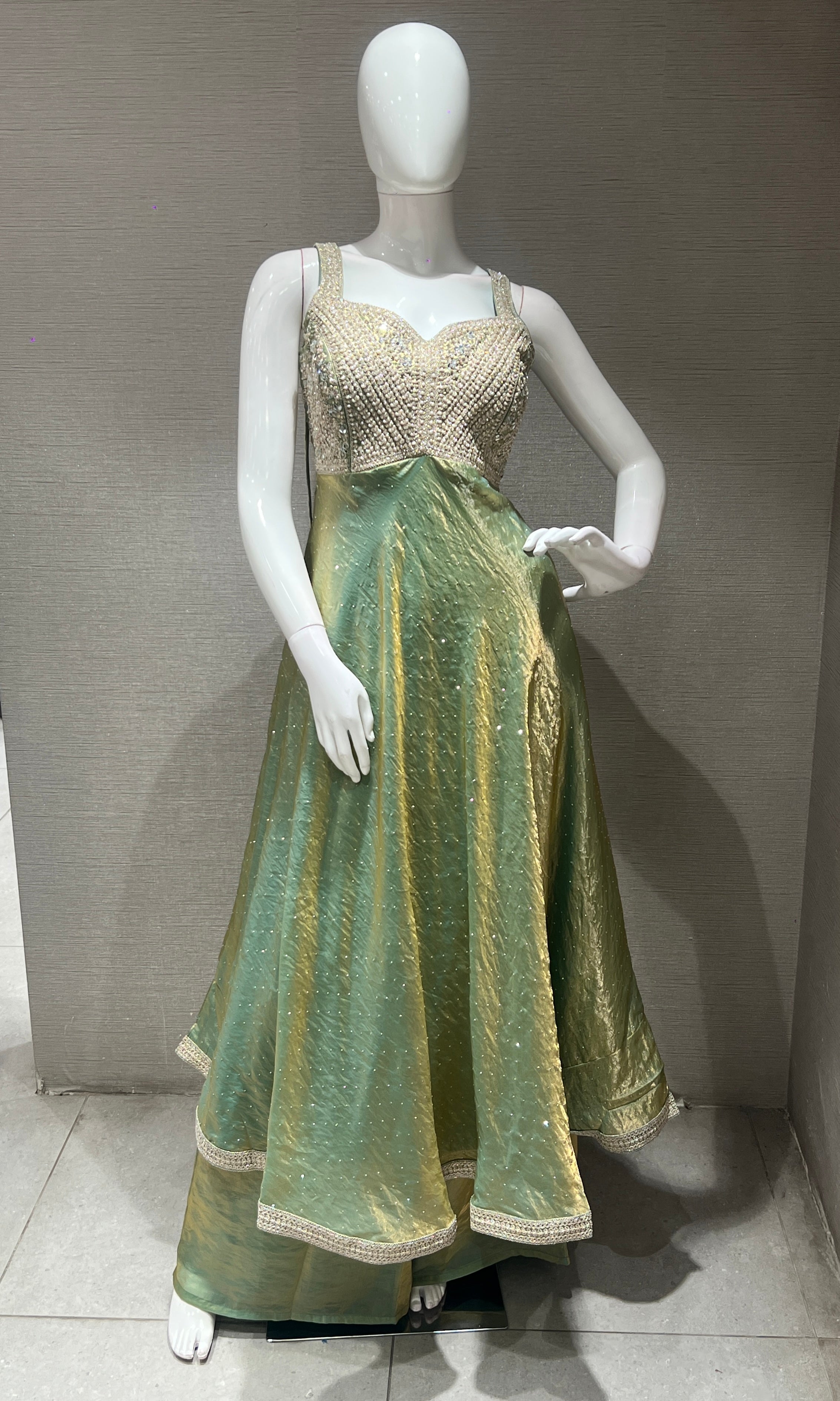 Pista green Anarkali WITH PALAZZO PANTS