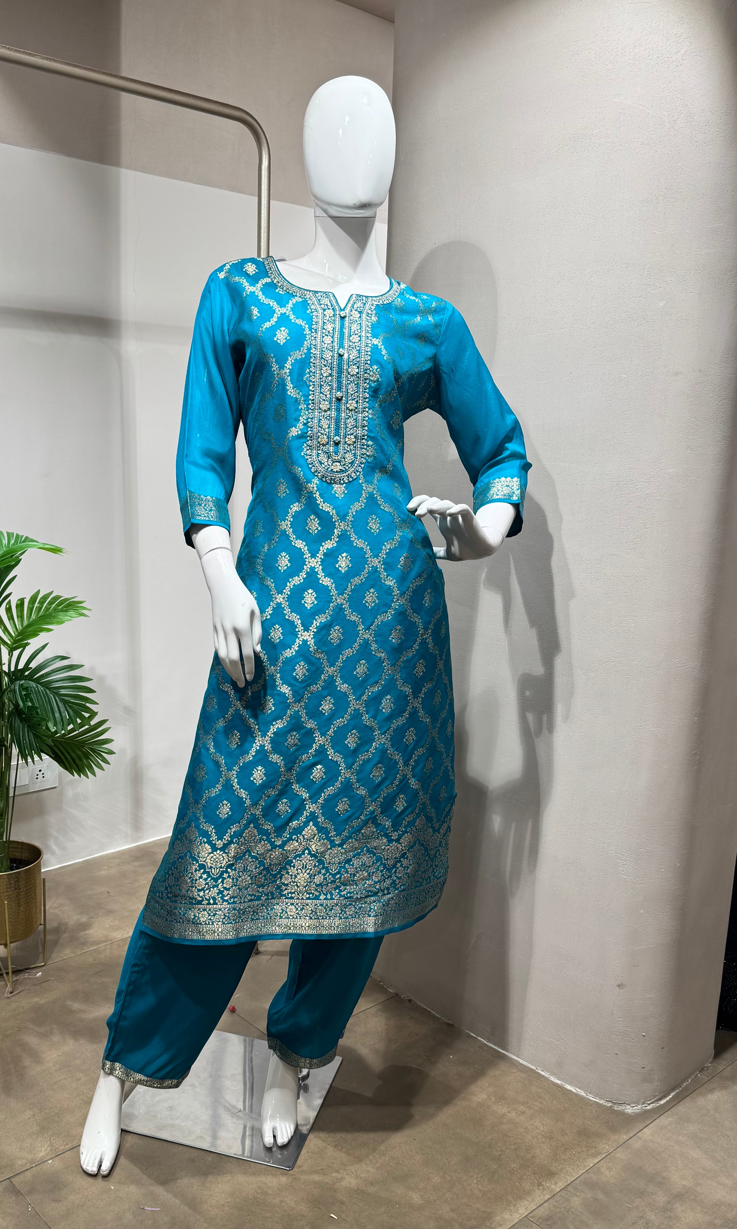 Rama blue Banarasi silk kurta set with DUPATTA