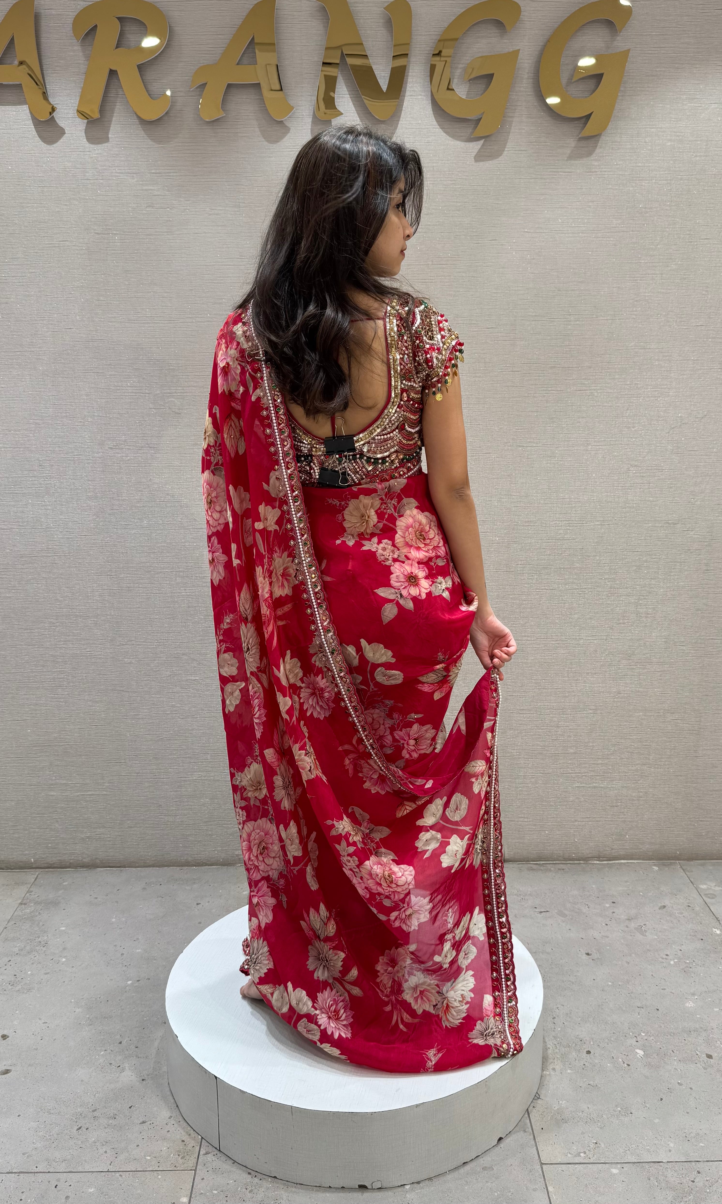 Rani Pink Crimson Bloom Georgette Saree
