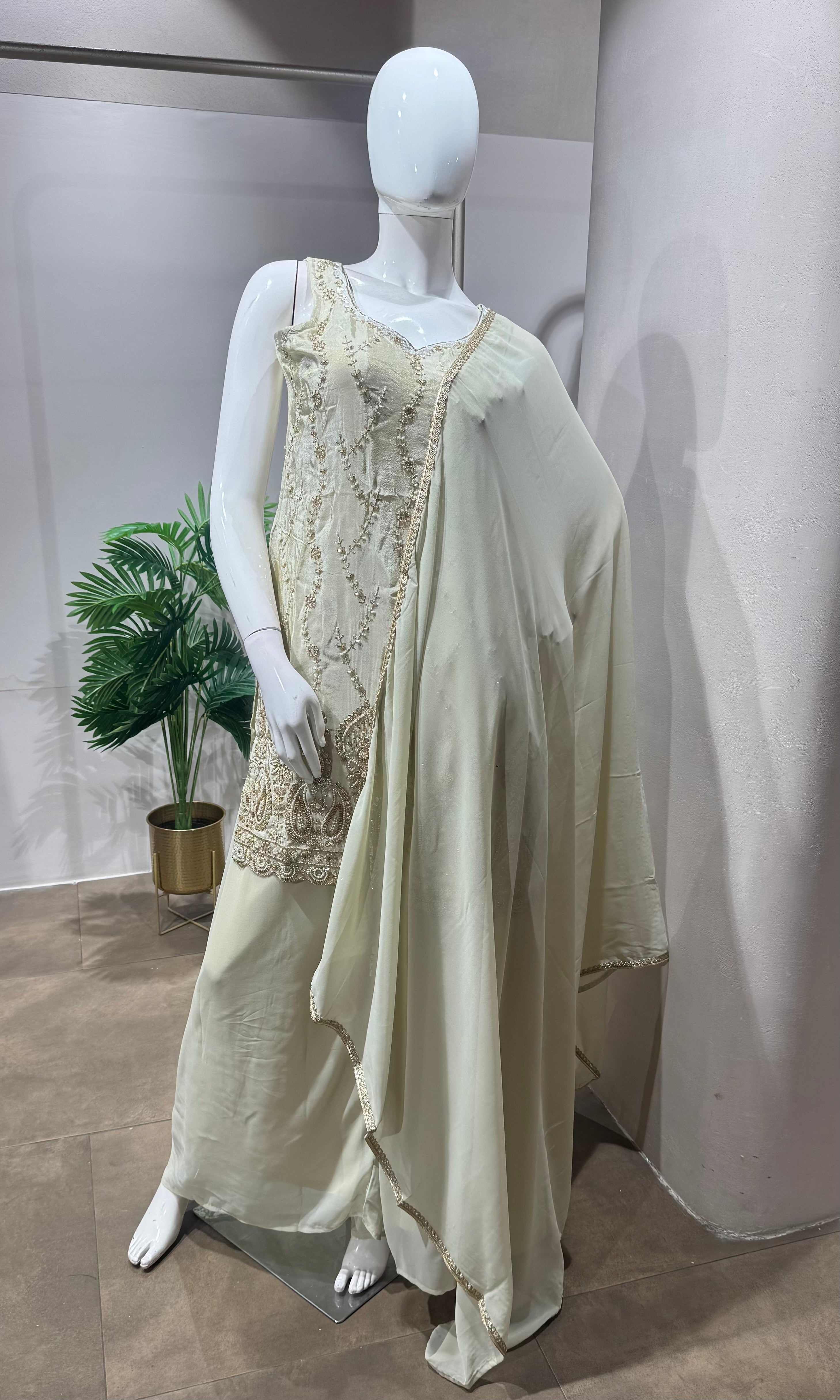 WHITE Embroidered sharara Set with Dupatta
