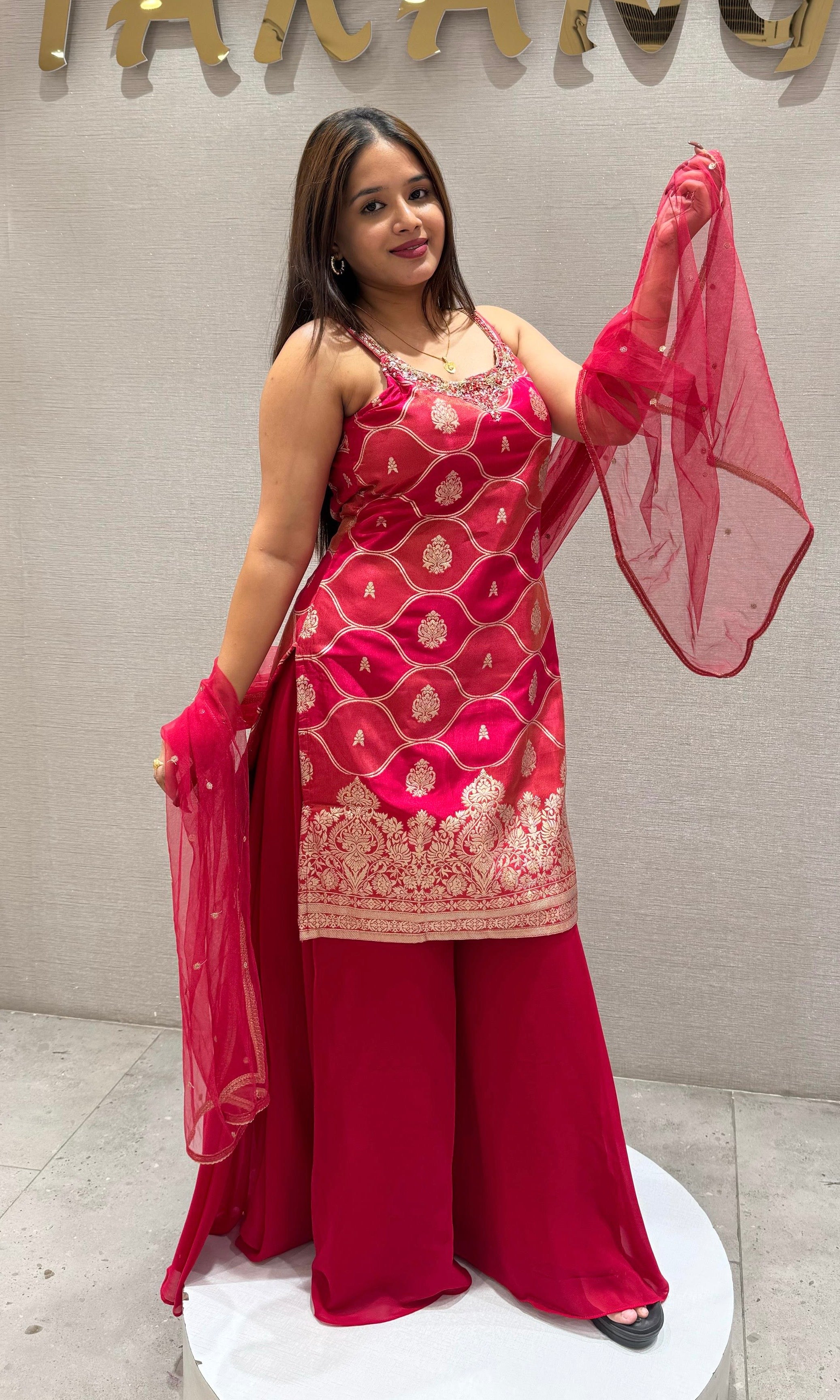 PINK SHARARA WITH SHORT KURTI